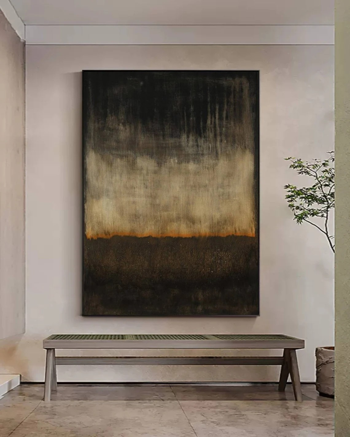 Textured Black and Beige Color-Gradation Technique Canvas #BGA 155