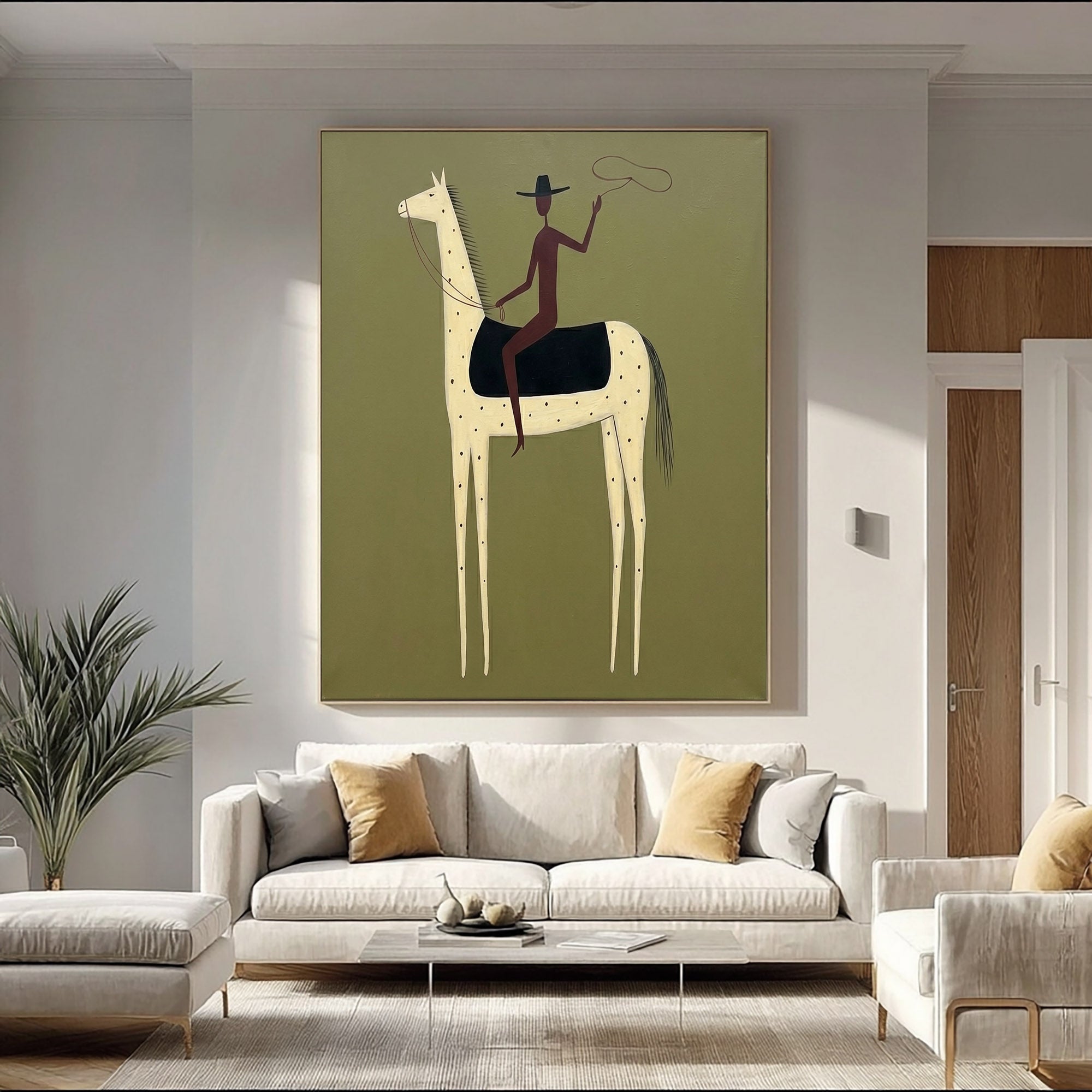 Large Cowboy Horse Wall Art Minimalist Western Painting Artwork