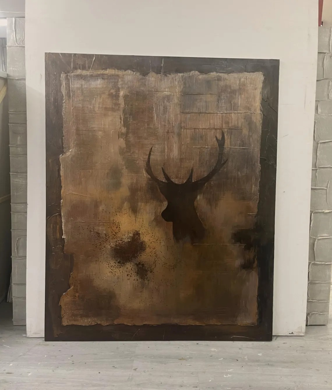 Wabi-Sabi Textured Canvas with Deer Abstract, Rustic Wall Art #BGA 134
