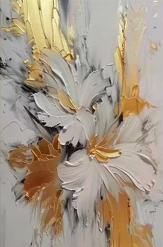 Gilded Bloom: Set of Two 3D Floral Art, Gold Accent Texture #BGA 214