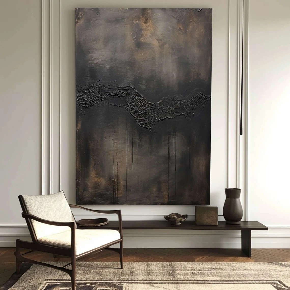 Moody Dark Wall Art, Textured Canvas, Minimalist Decor #BGA 136