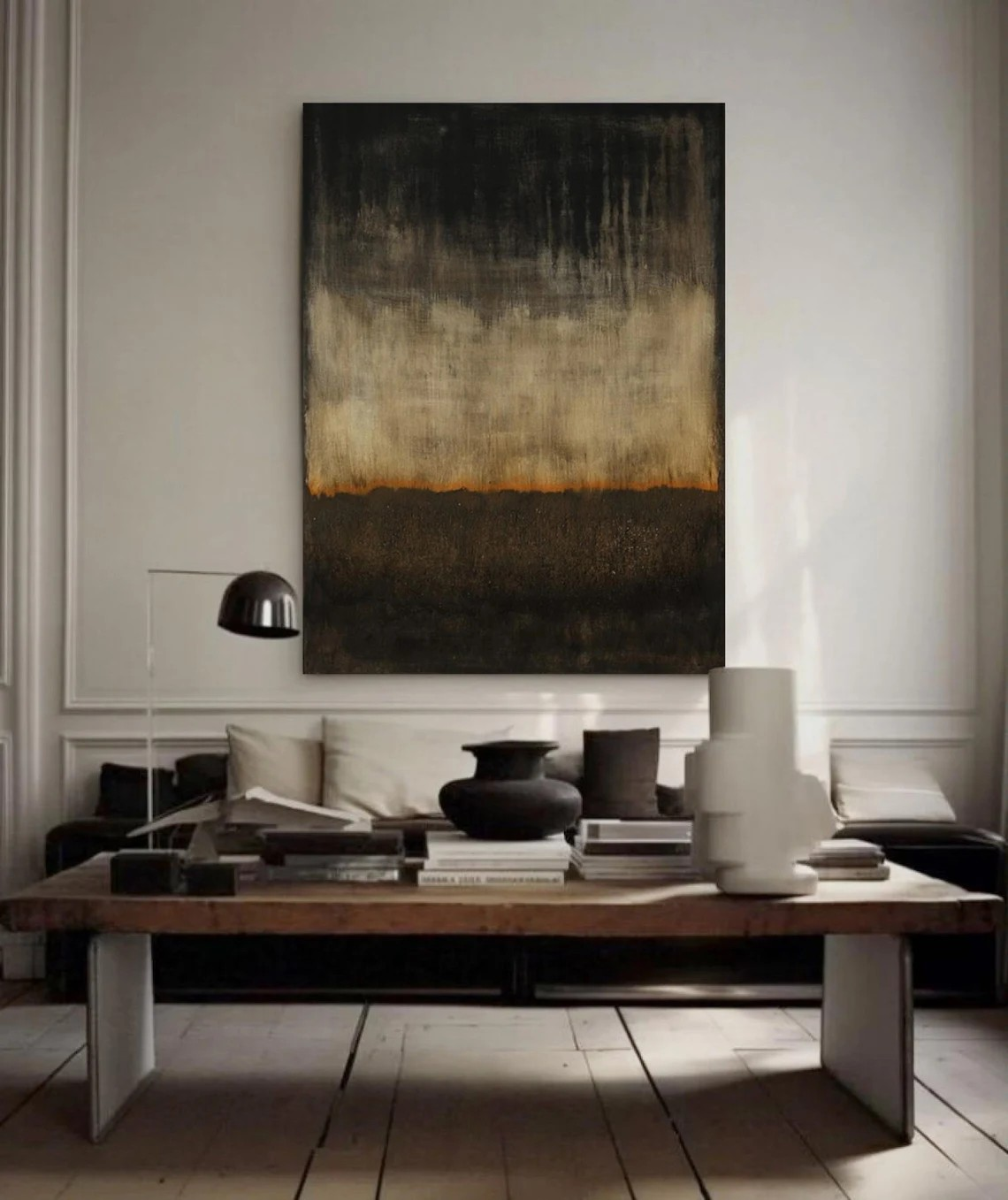 Textured Black and Beige Color-Gradation Technique Canvas #BGA 155