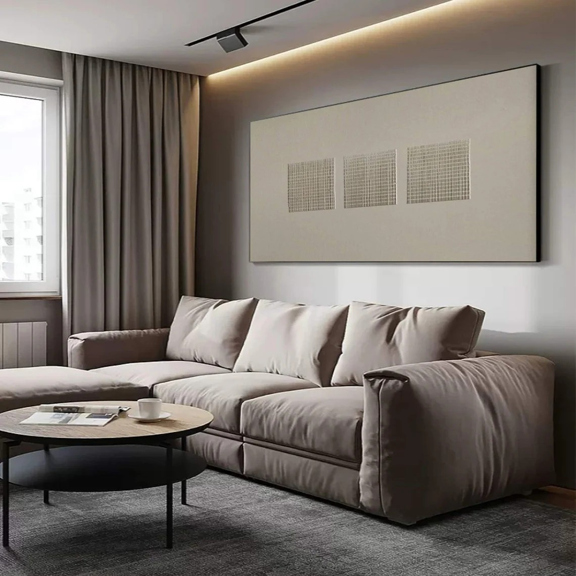 Beige Delicate Line Art Canvas With Minimalist Grid Design #BGA 140