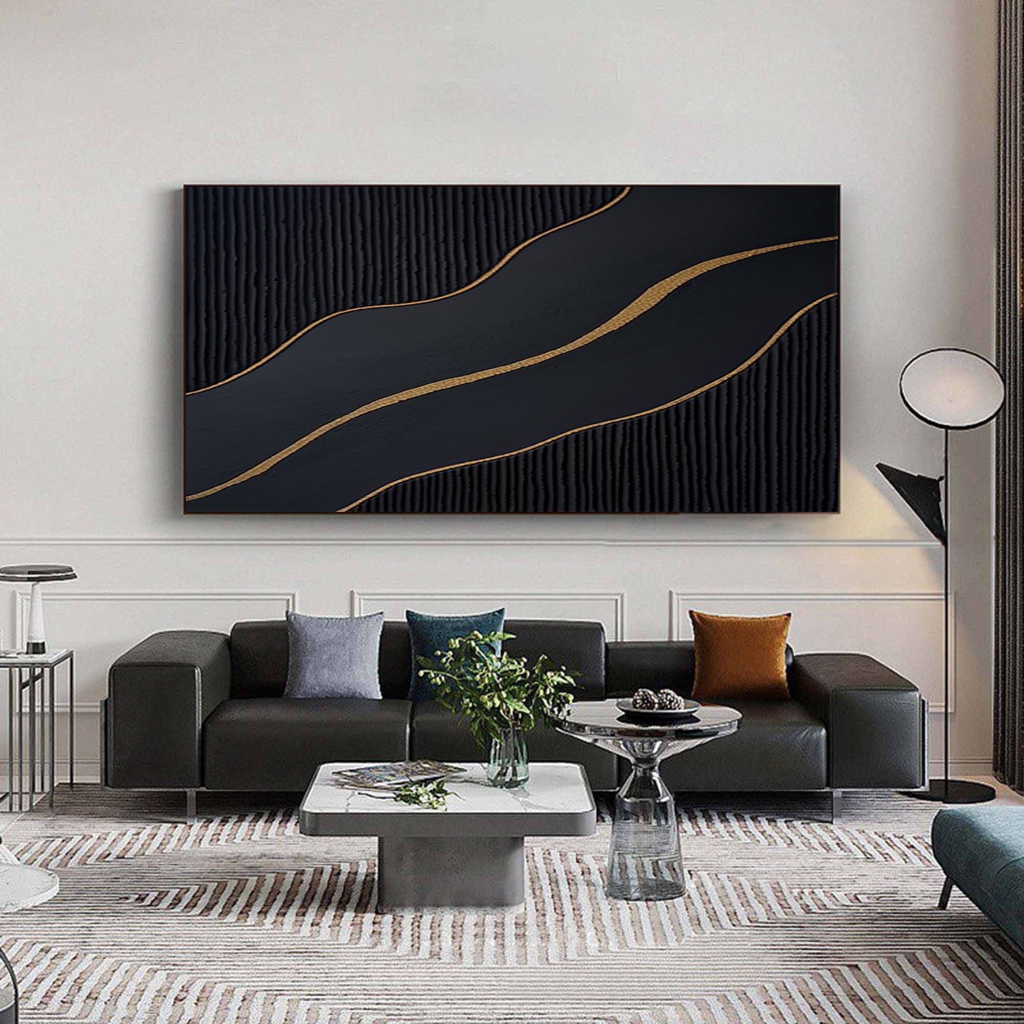 Luxury Black and Gold Abstract Painting on Canvas #BM 089