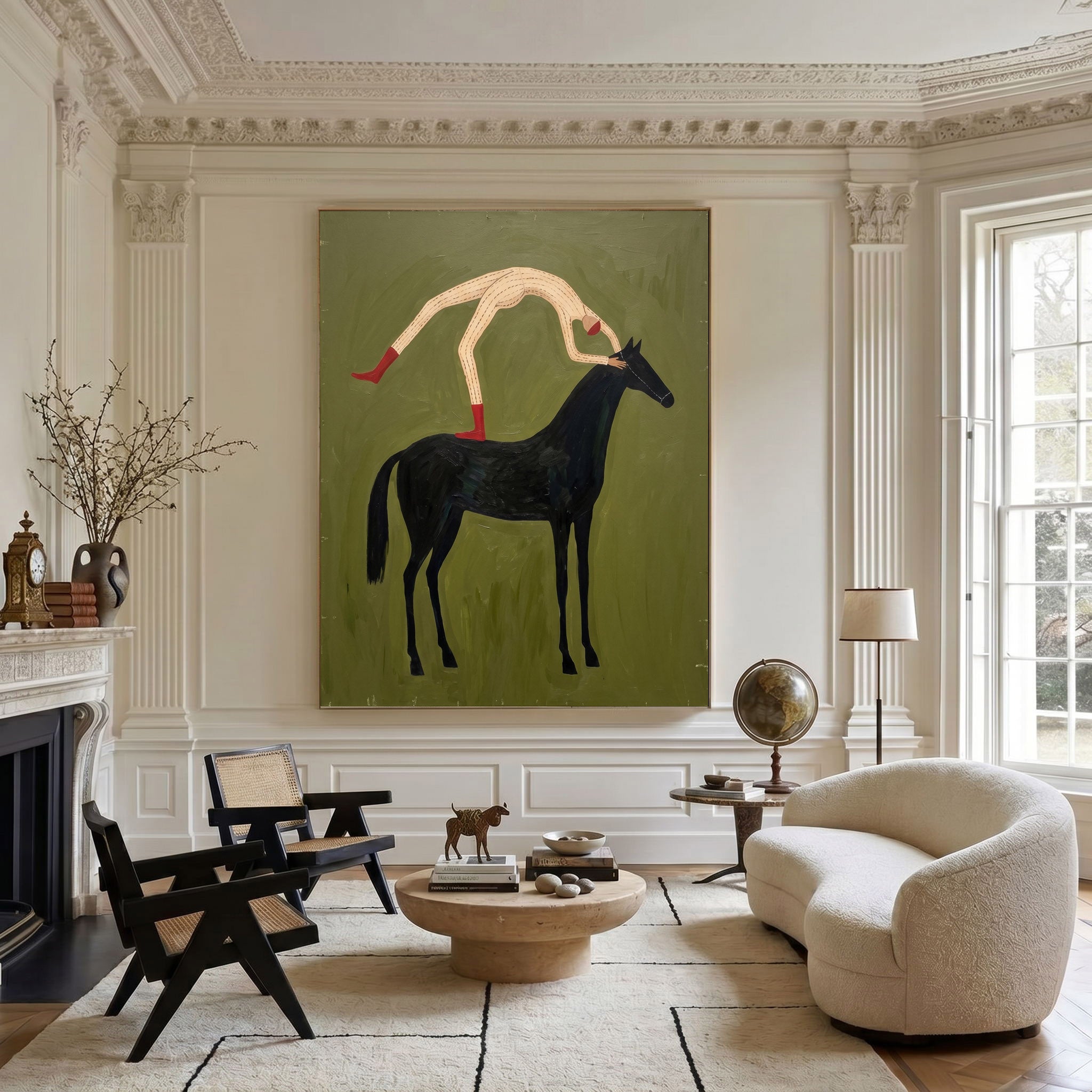 Large Cowboy Horse Wall Art Minimalist Western Oil Painting Luxury Ranch Artwork