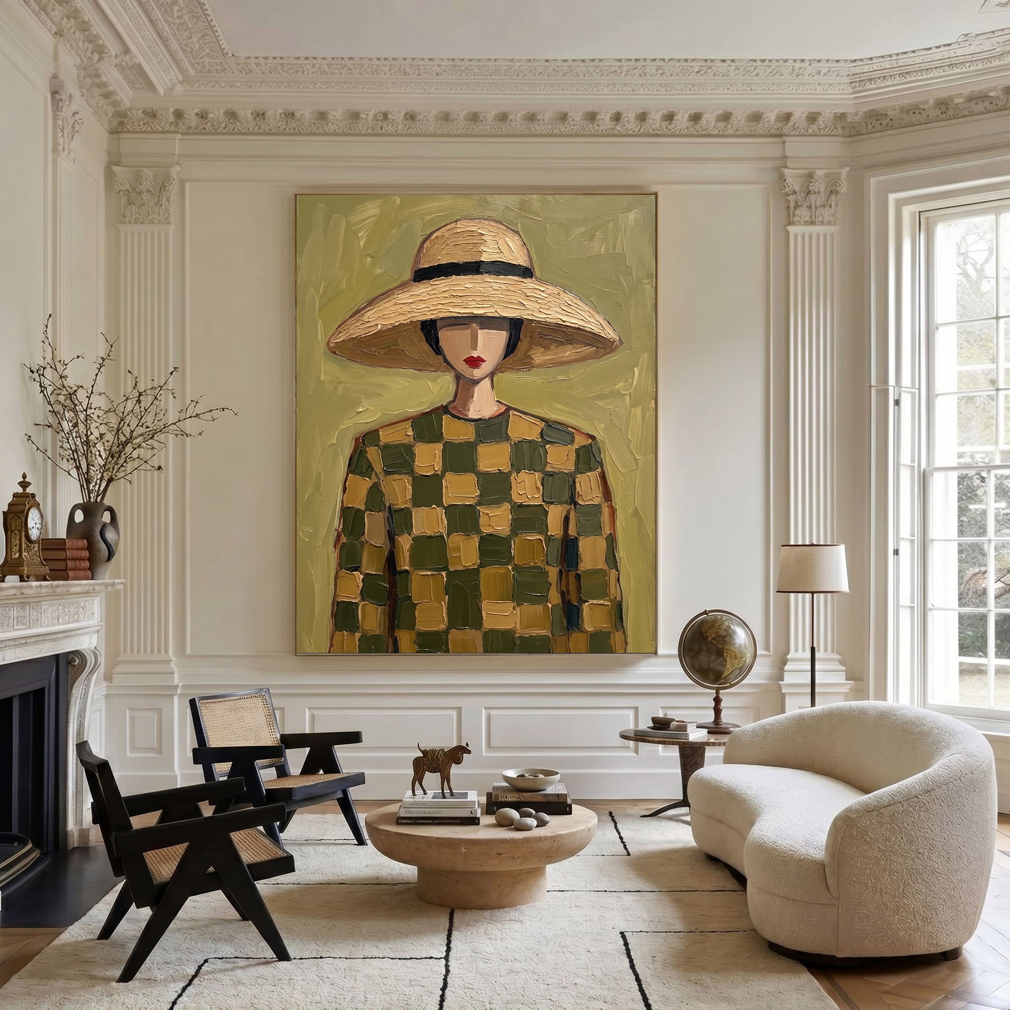 Large Modern Woman Portrait Wall Art Abstract Oil Painting Cowgirl Cowboy Vintage Americana Art Western Fashion Figure Contemporary Interior Decor
