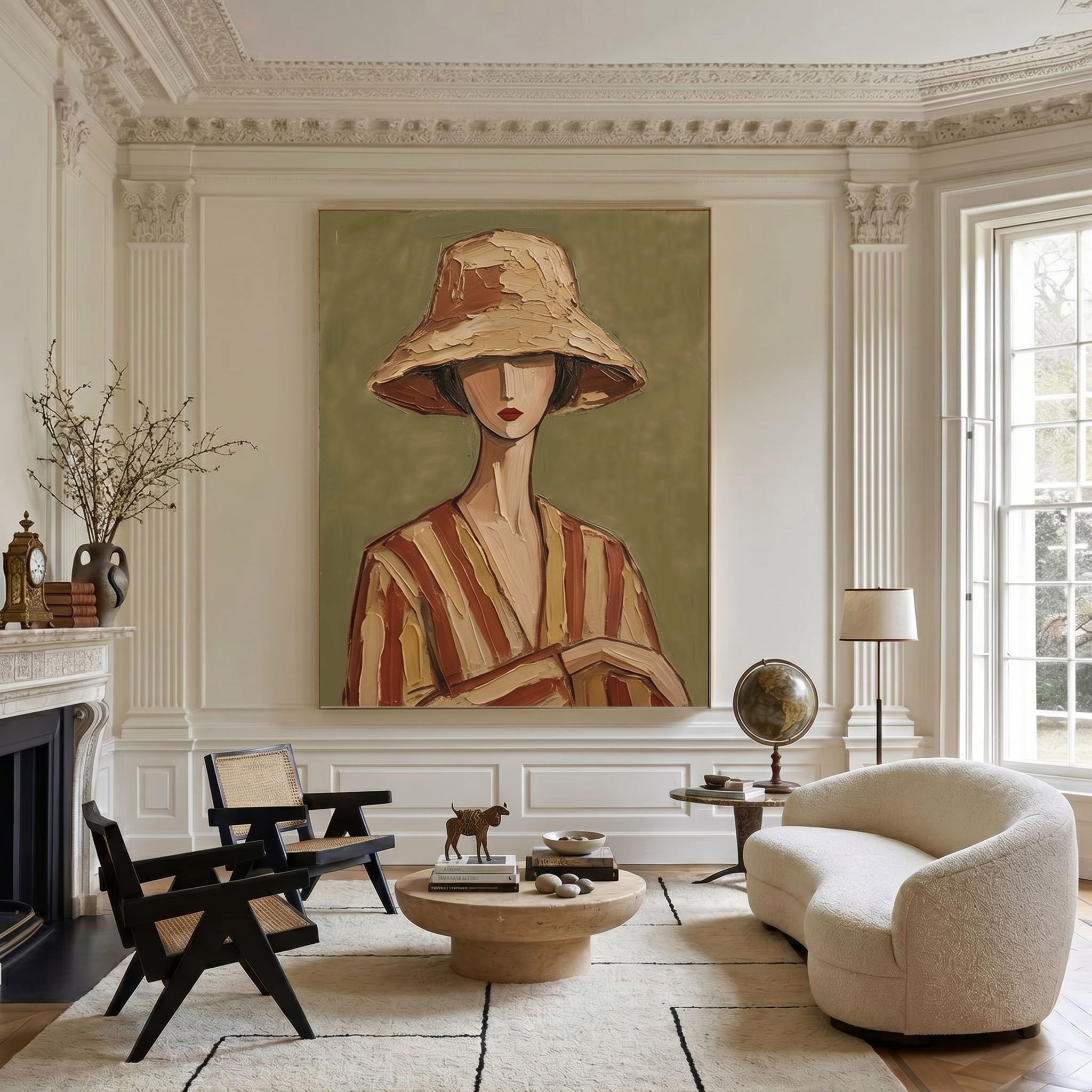 Large Woman Portrait Wall Art Abstract Oil Painting Cowgirl Cowboy Vintage Americana Art Western Girl Fashion Decor Modern Home