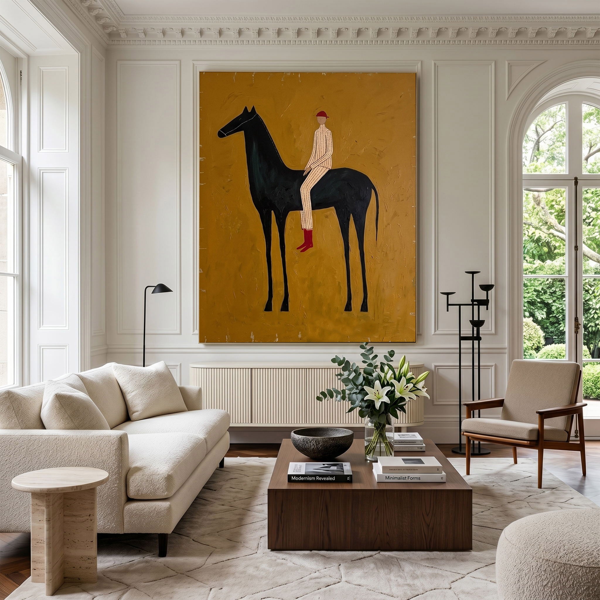 Large Cowboy Horse Wall Art Minimalist Western Oil Painting Ranch Style Decor