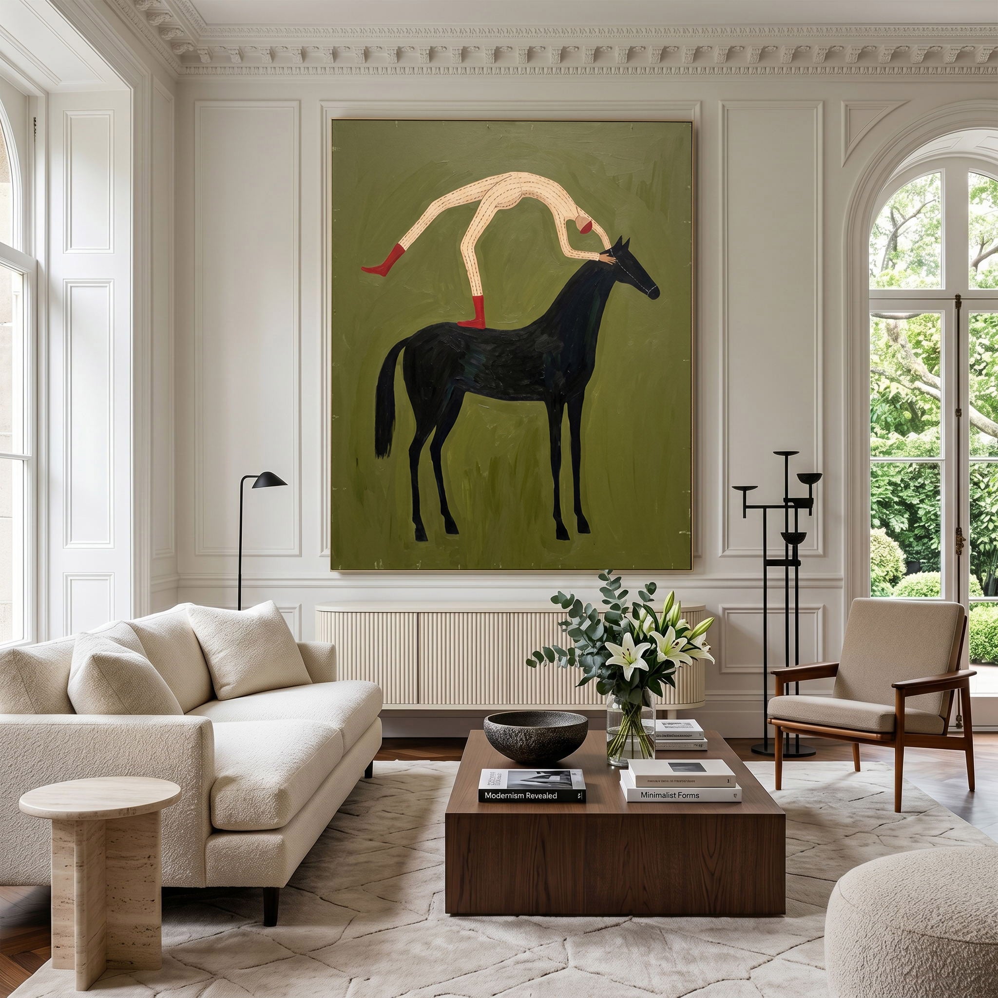 Large Cowboy Horse Wall Art Minimalist Western Oil Painting Luxury Ranch Artwork