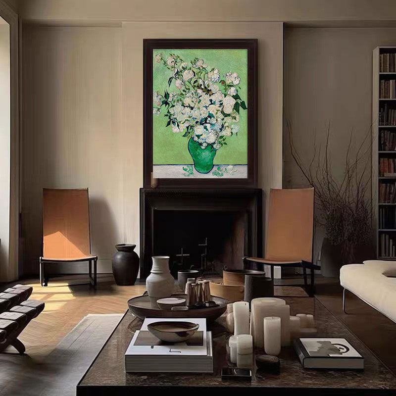 White Roses in Green, Modern Post-Impressionism Wall Art #BGA 078