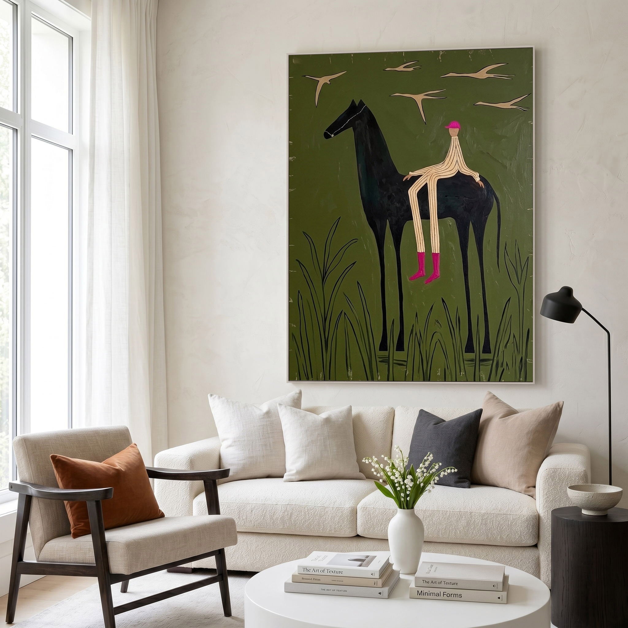 Large Cowboy Horse Wall Art Minimalist Western Oil Painting Contemporary Ranch Decor