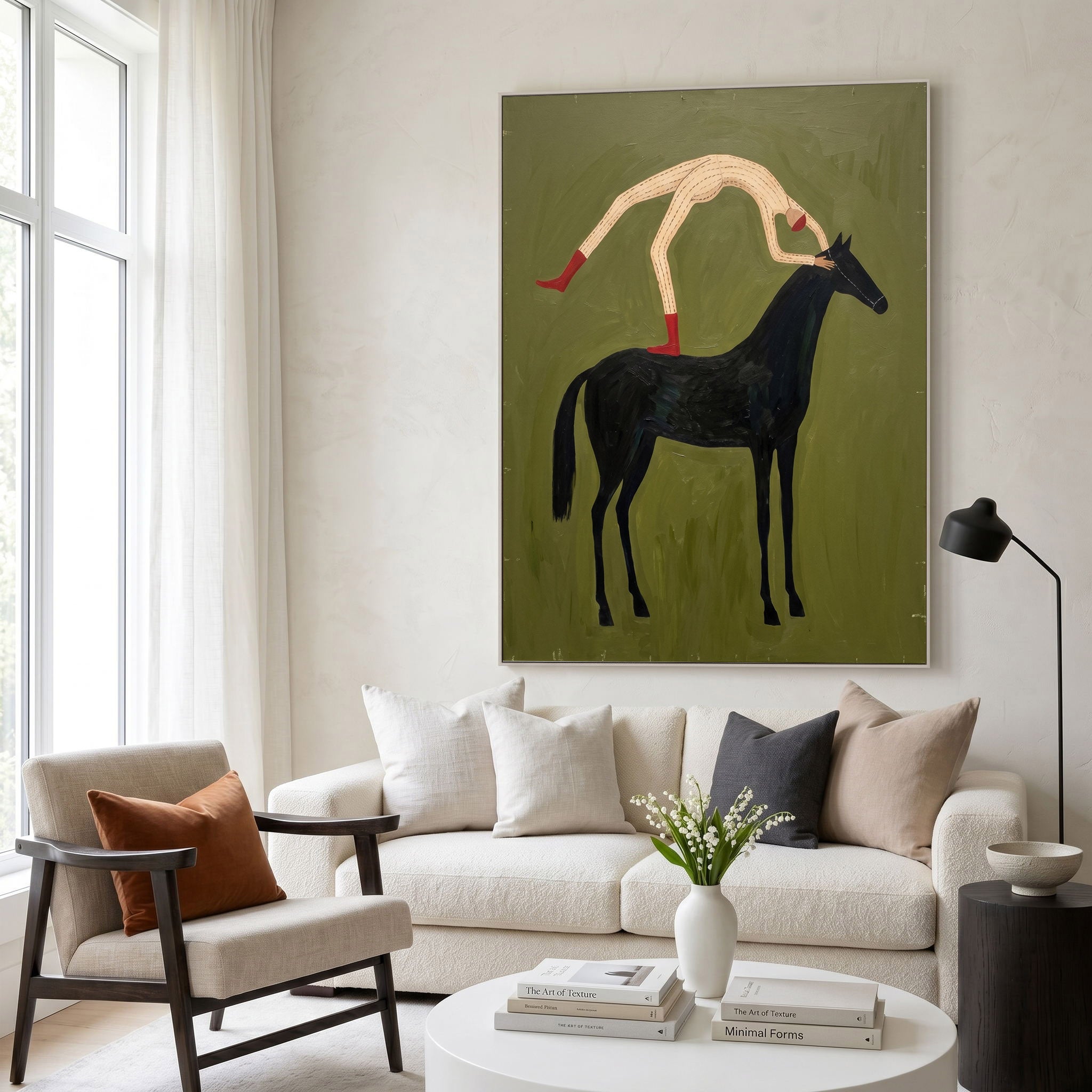 Large Cowboy Horse Wall Art Minimalist Western Oil Painting Luxury Ranch Artwork