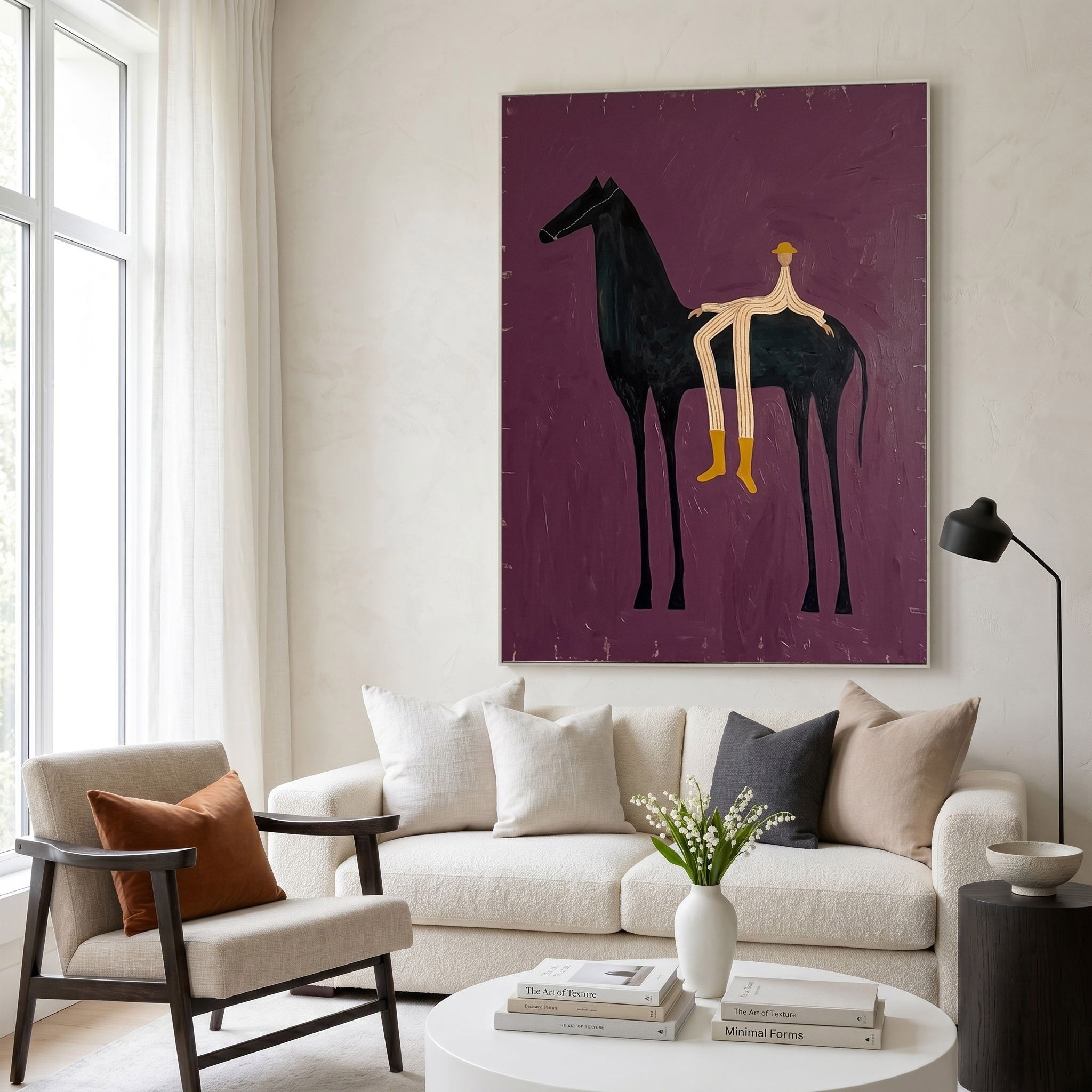 Large Western Horse Wall Art Modern Equestrian Oil Painting Minimalist Cowboy Artwork