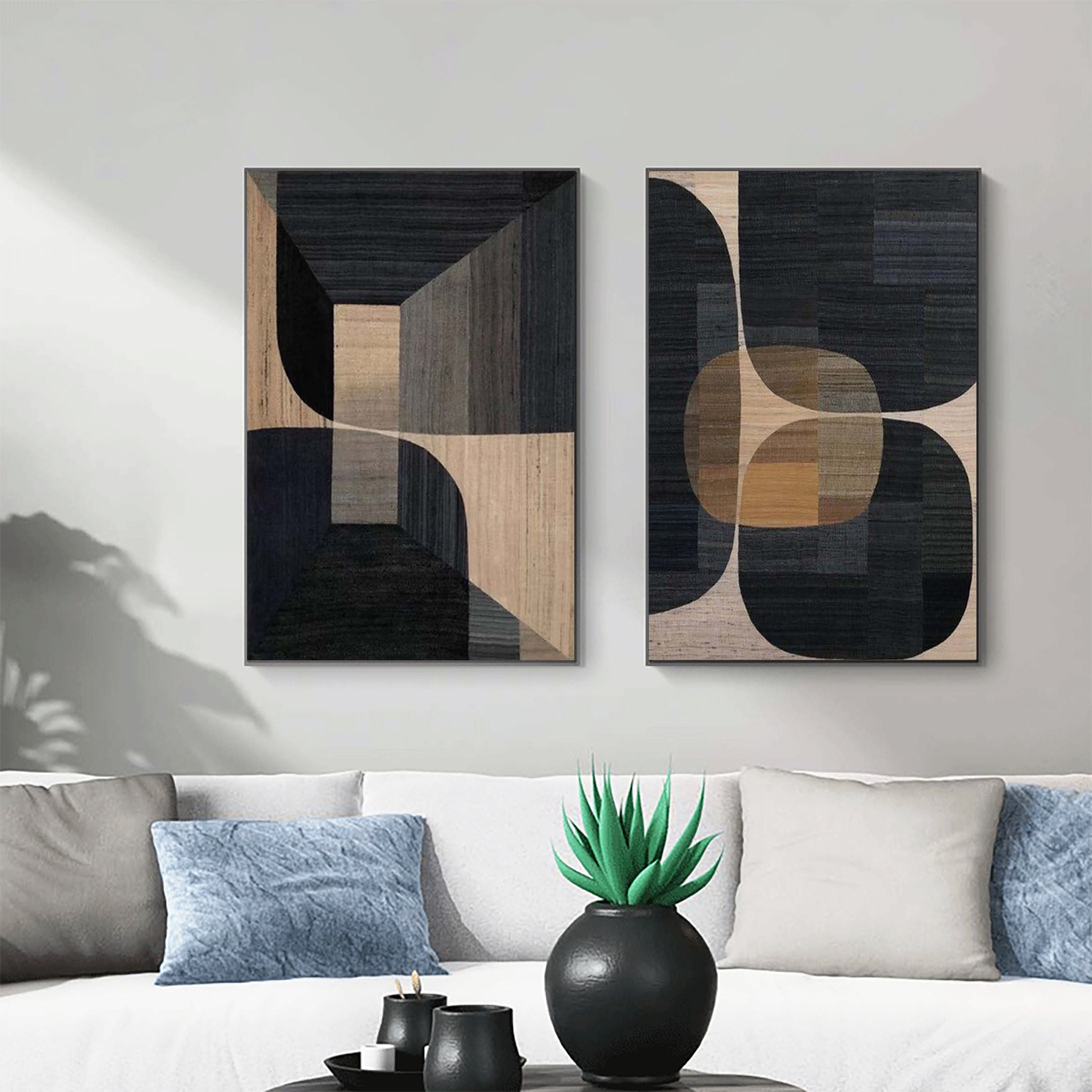 Beige & Brown Minimalist Painting Set Of 2 #BBS 011