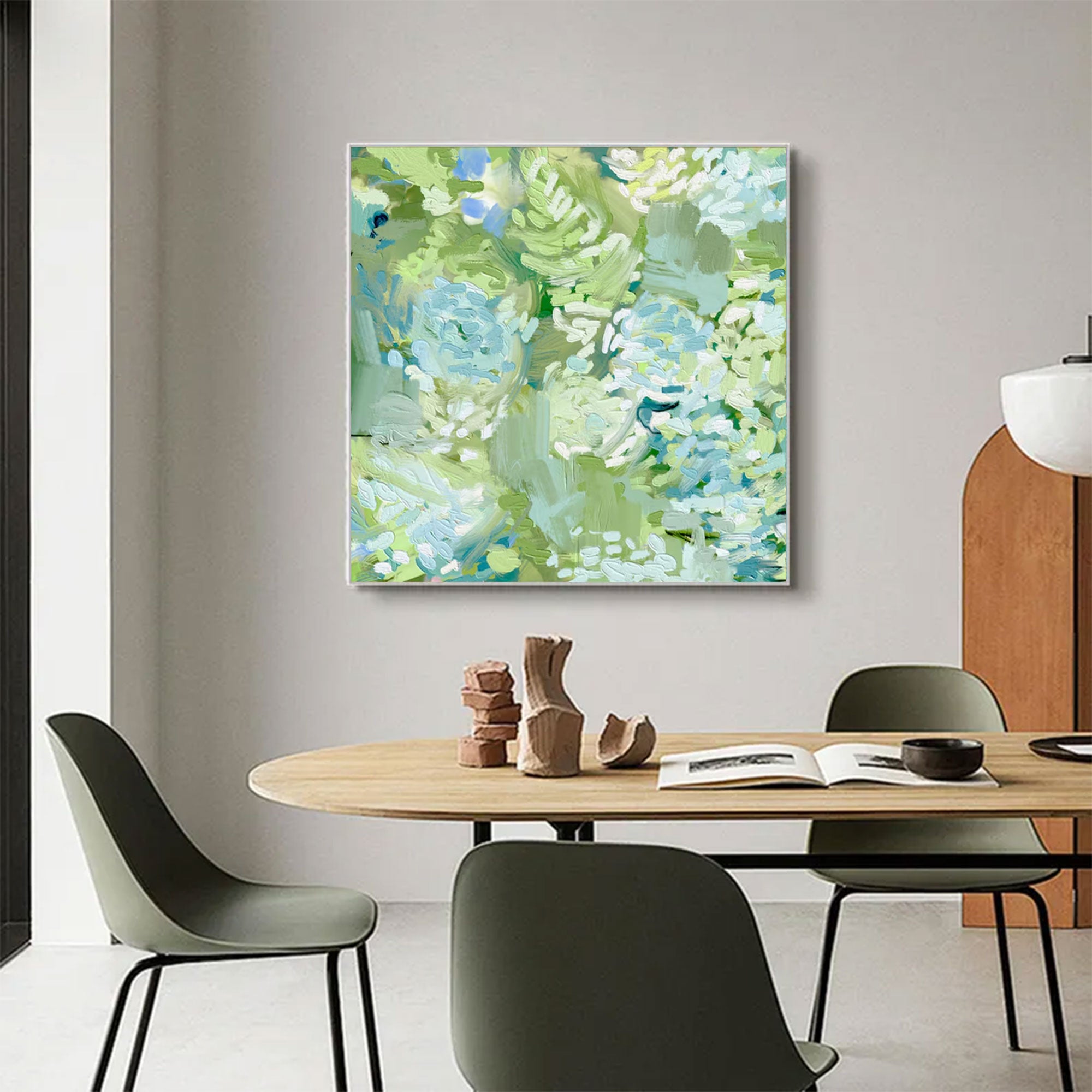 Large Square Abstract Green Garden Art | MuroArt #WGA 032