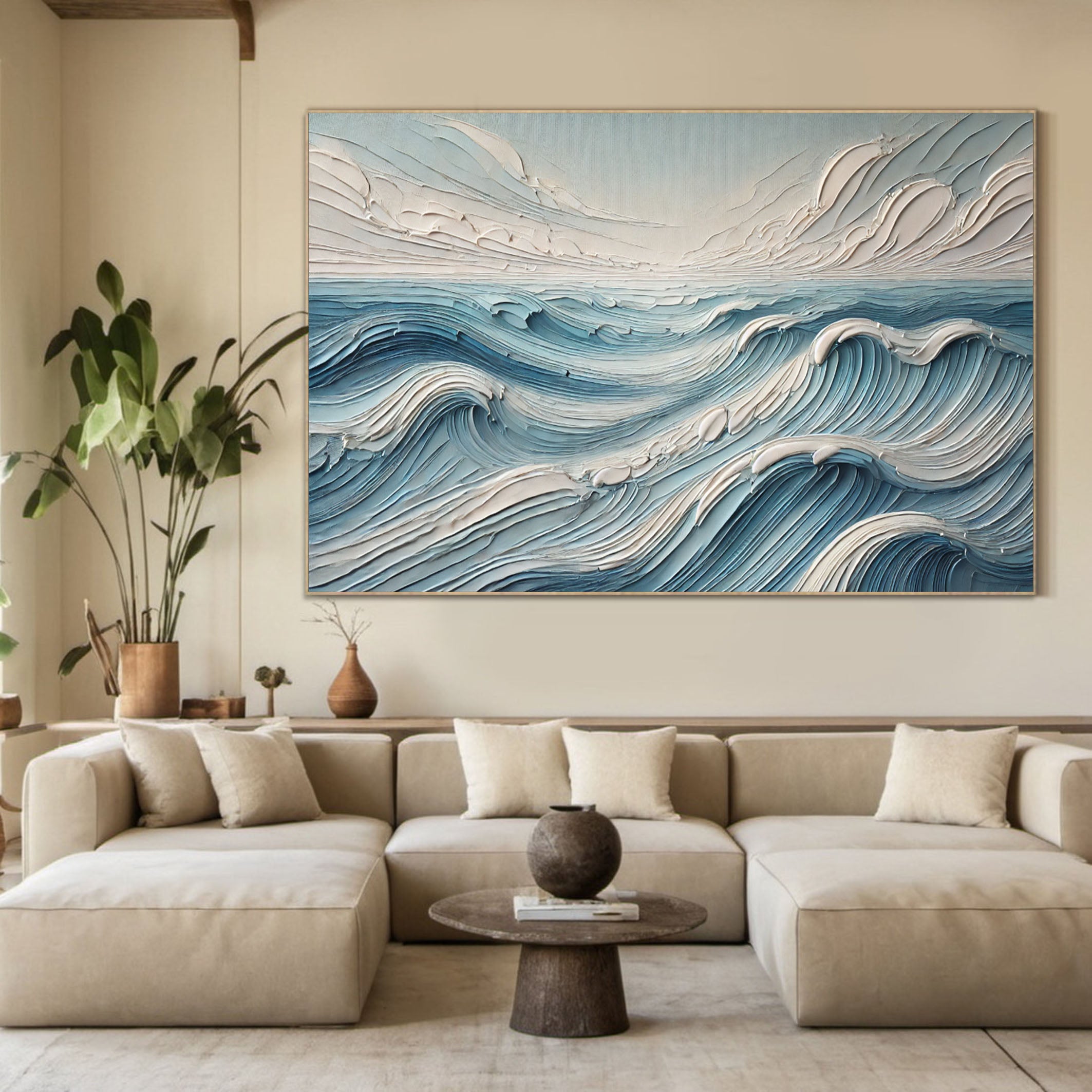 Textured Blue Ocean Waves Wall Art Perfect Coastal Decor for Modern Interiors #OP 053