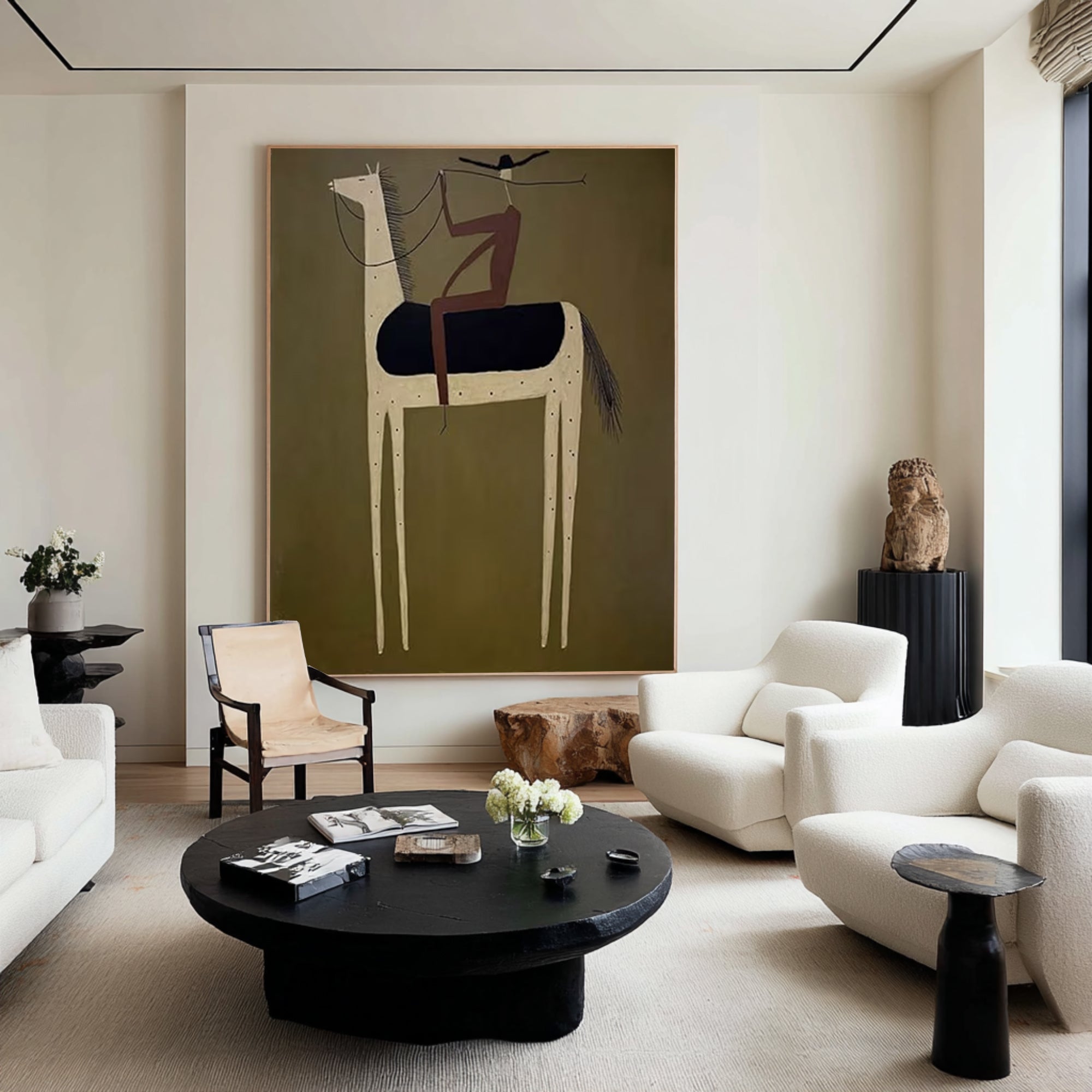 Large Vintage Horse Painting Mid Century Modern Figurative Wall Art