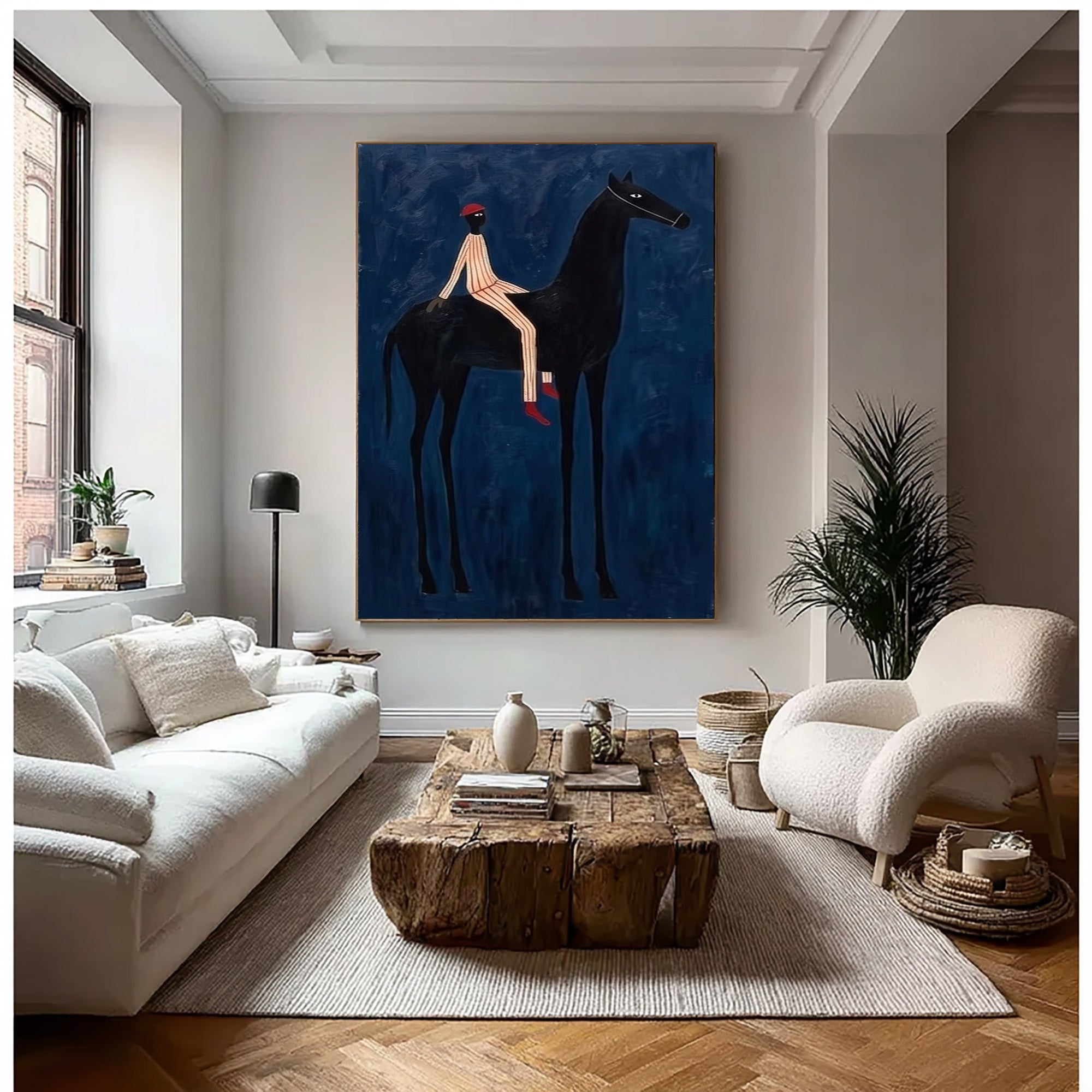 Large Cowboy Wall Art Modern Equestrian Horse Painting Midnight Rider