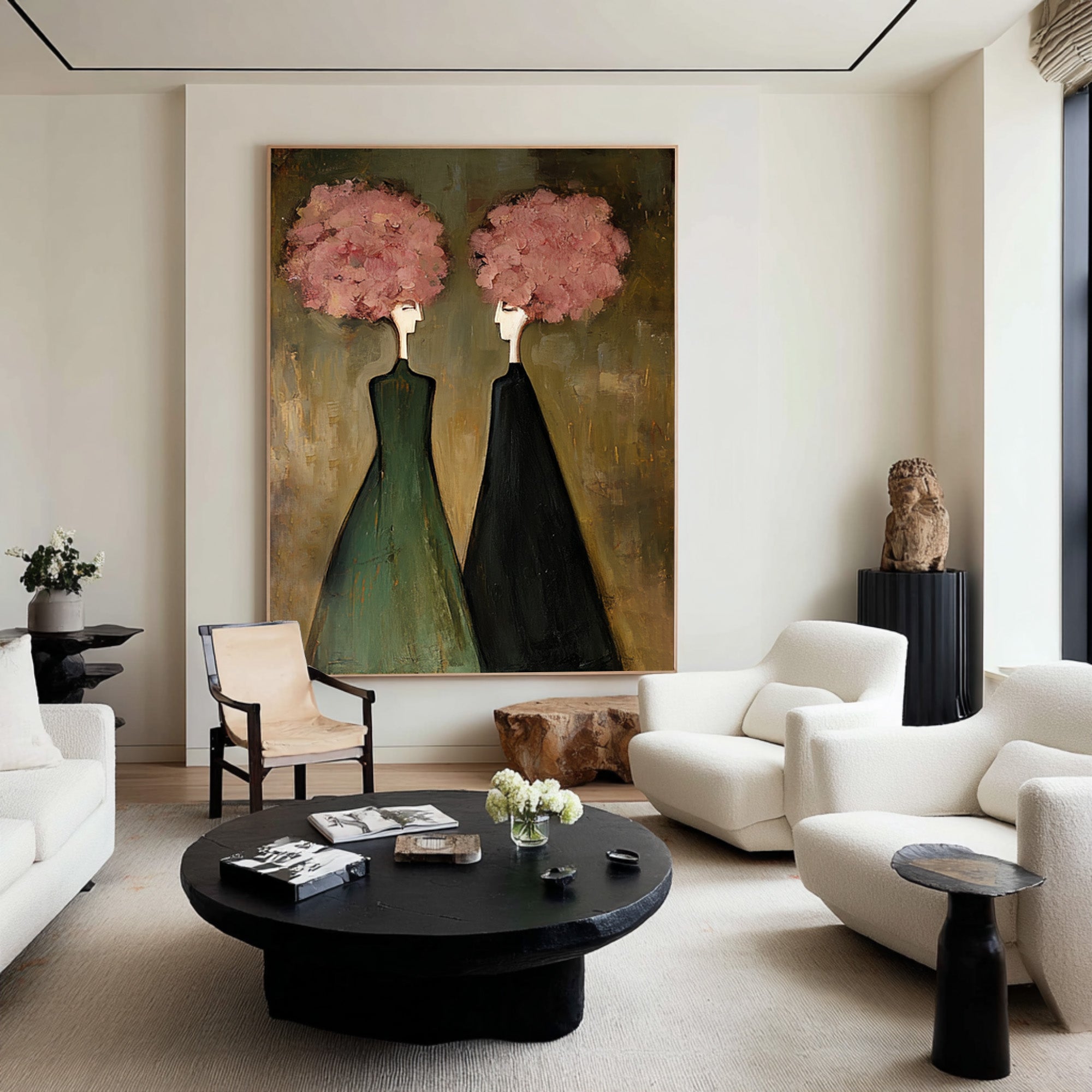 Large Modern Figurative Oil Painting on Canvas – Elegant Pink Portrait Wall Art #WAC 033