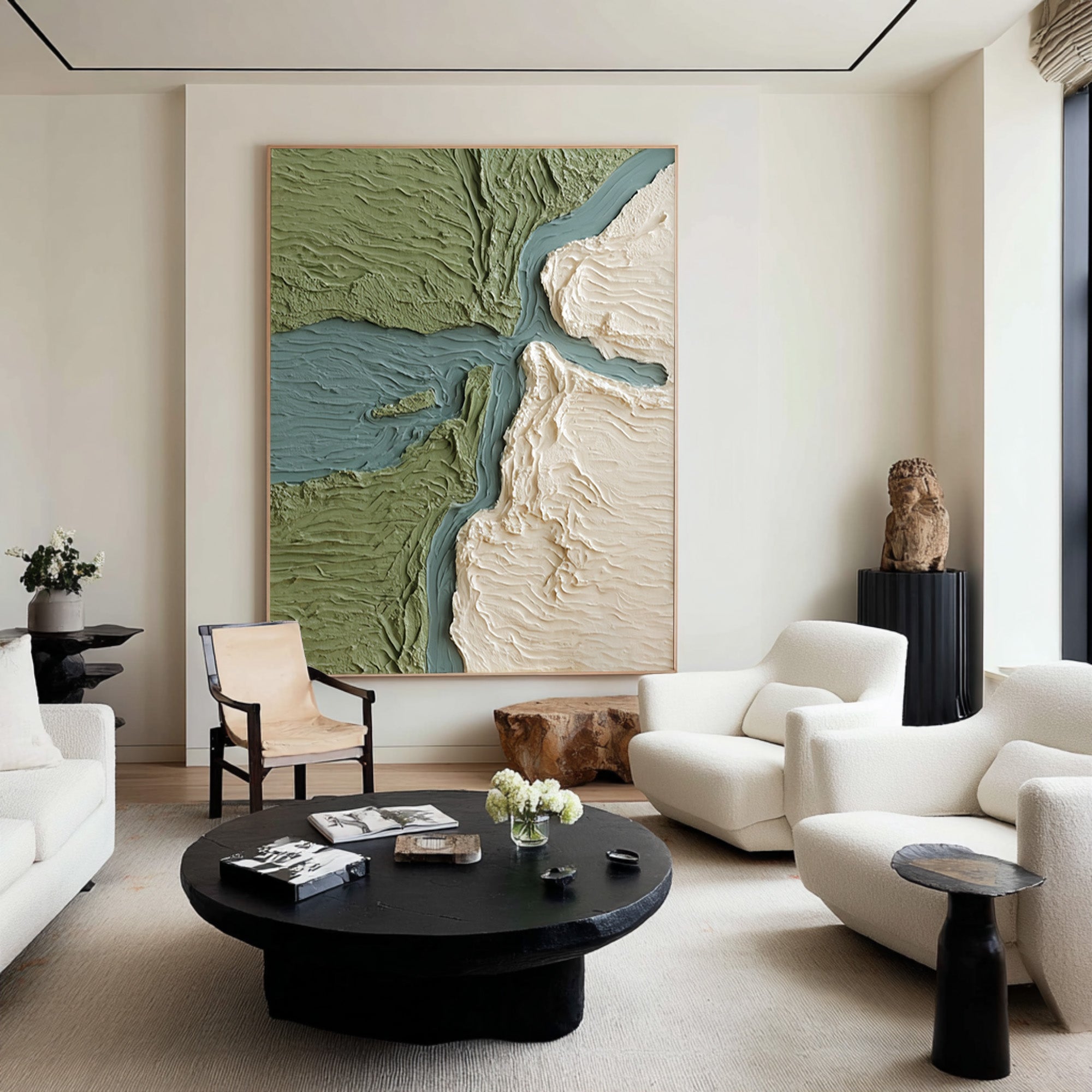 Large Modern Abstract Oil Painting, Minimal Green Landscape Textured Wall Art for Interior #WAC 029