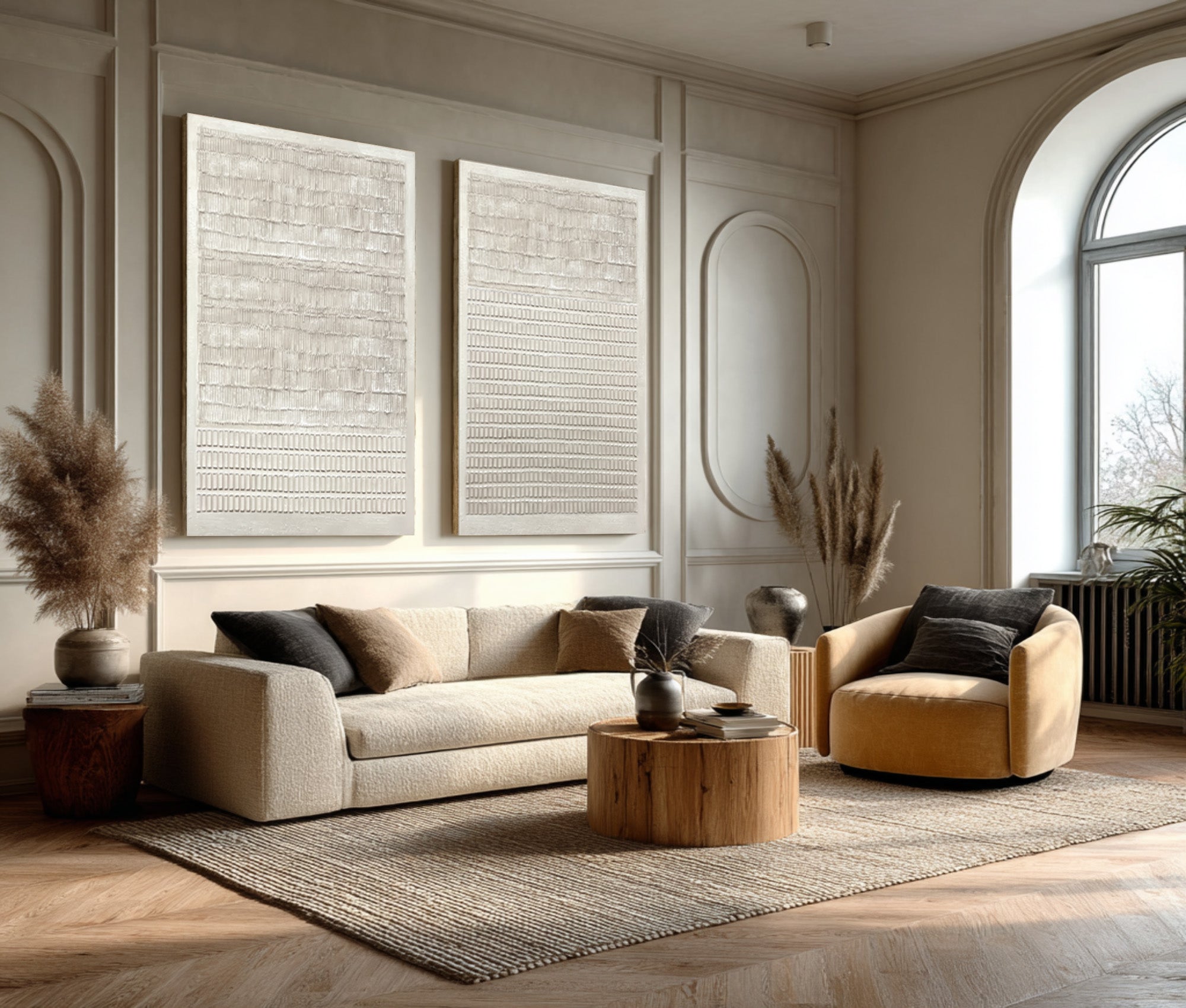 Contemporary Neutral Wall Art Set Two Piece Decor #WG 034