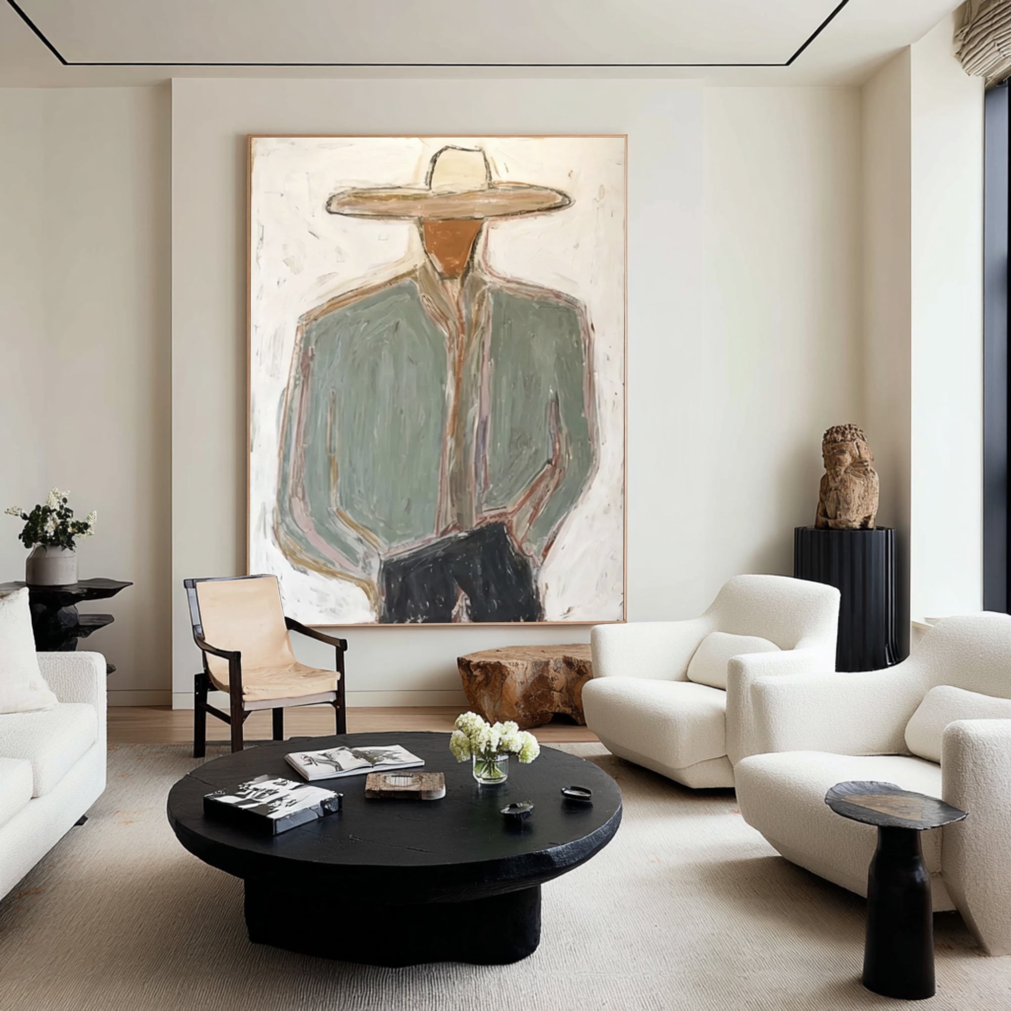 Large Abstract Cowboy Portrait Painting Contemporary Western Wall Art