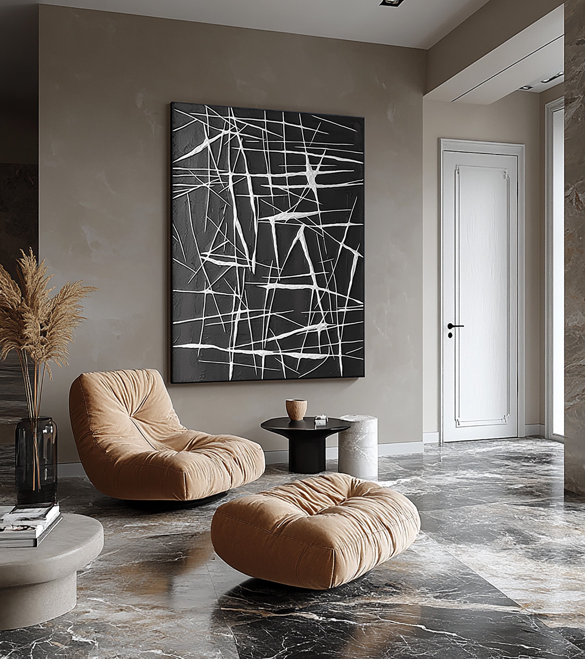 Modern Oversized Wall Art - Black and White Wall Art #BBA 104