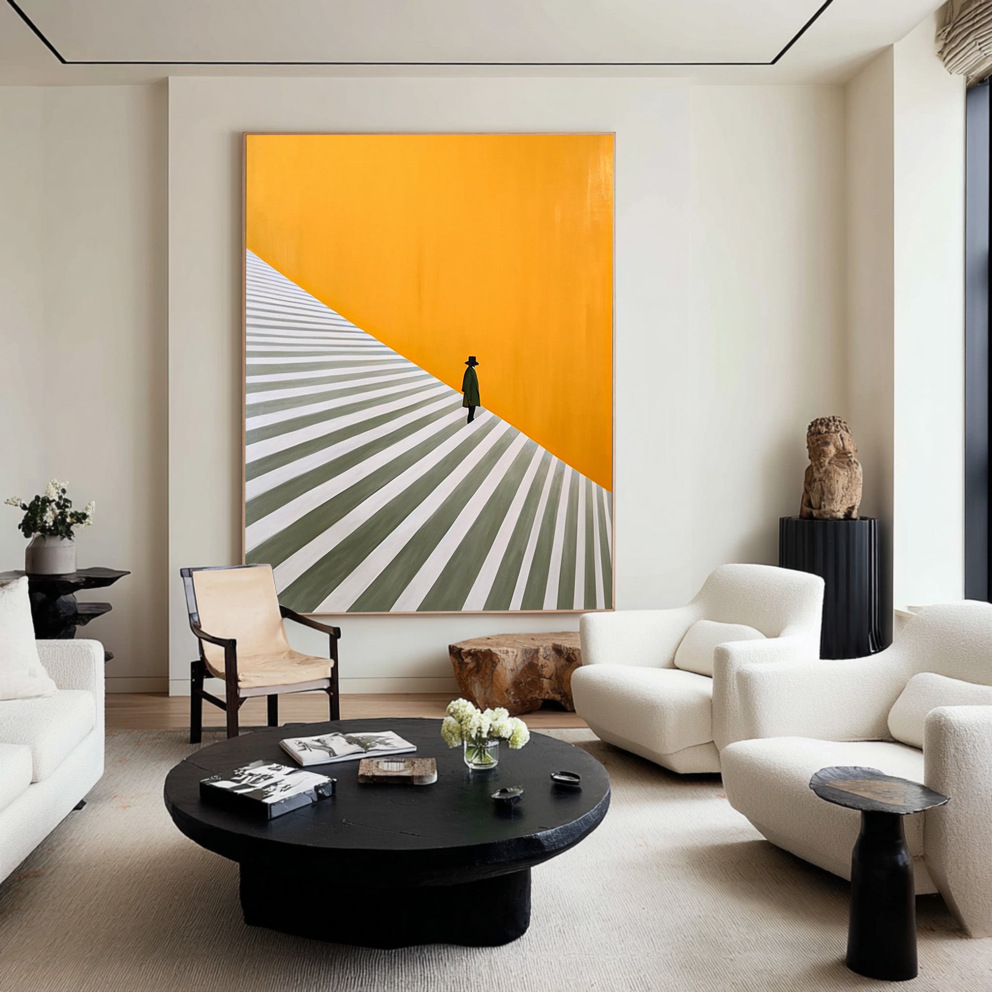 Large Minimalist Figure Staircase Abstract Oil Painting, Modern Wall Art for Hallway Decor #WAC 013