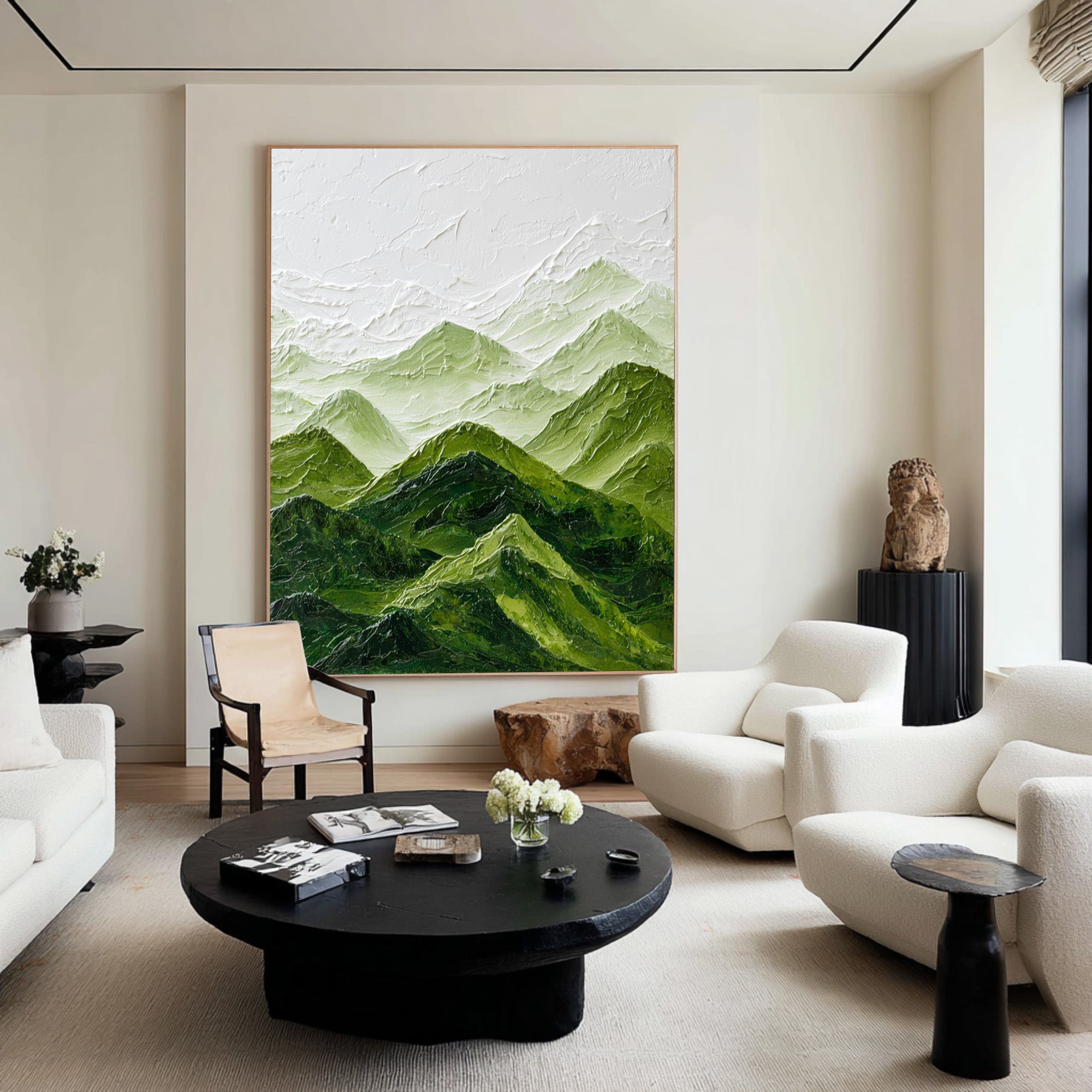 Large Mountain Landscape Abstract Oil Painting, Calming Green Wall Art for Modern Home Decor #WAC 006