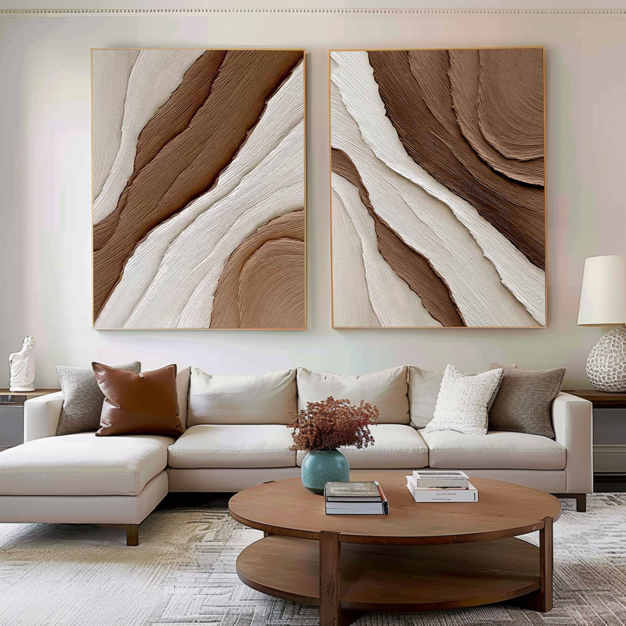 Beige & Brown Minimalist Painting Set Of 2 #BBS 001