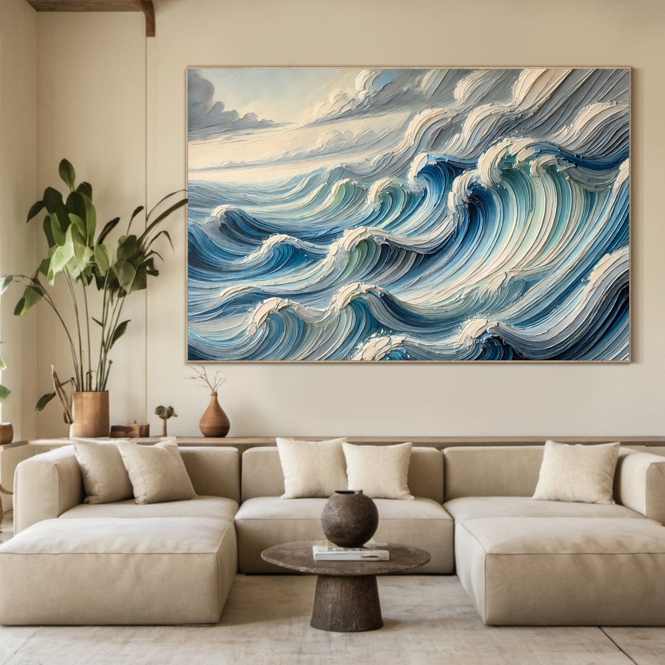 Textured Blue Ocean Waves Wall Art Perfect Coastal Decor for Modern Interiors #OP 052