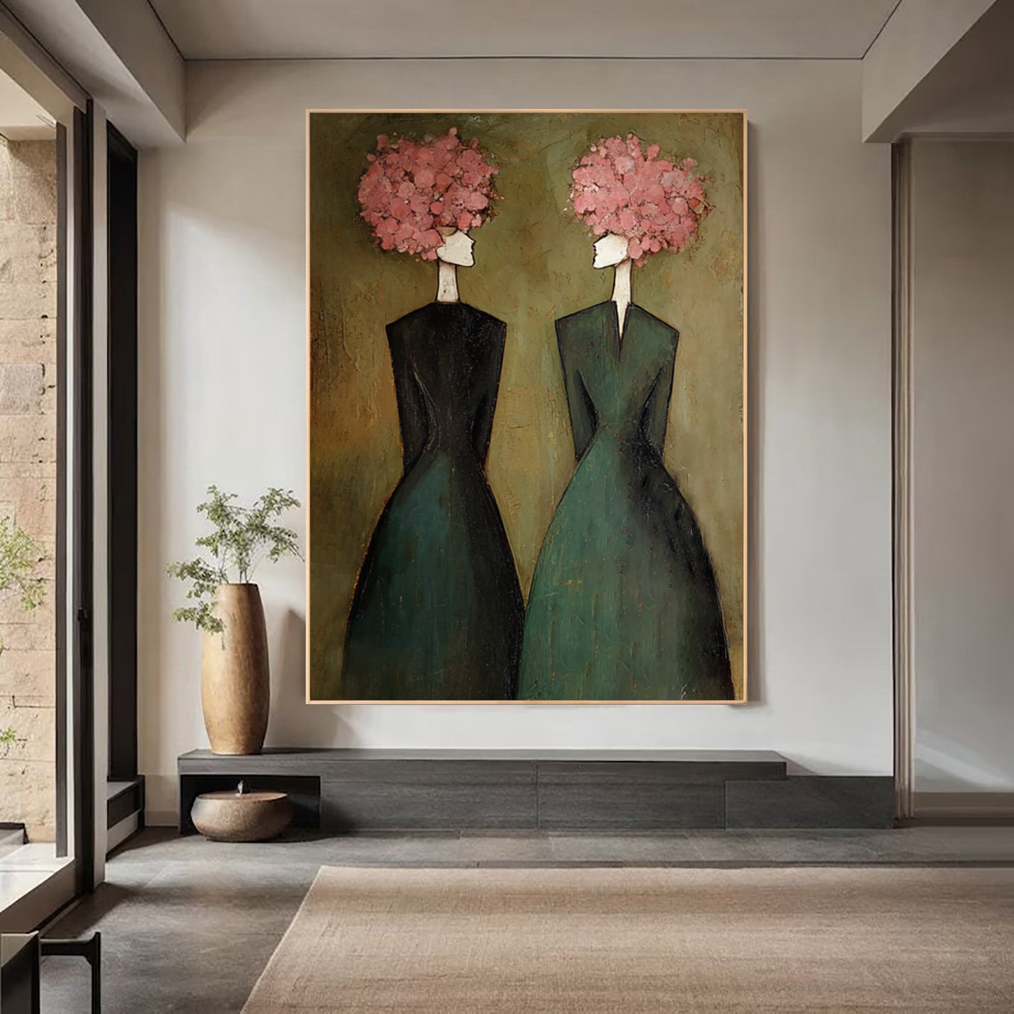 Large Elegant Figurative Oil Painting on Canvas – Contemporary Pink Portrait Wall Art #WAC 034