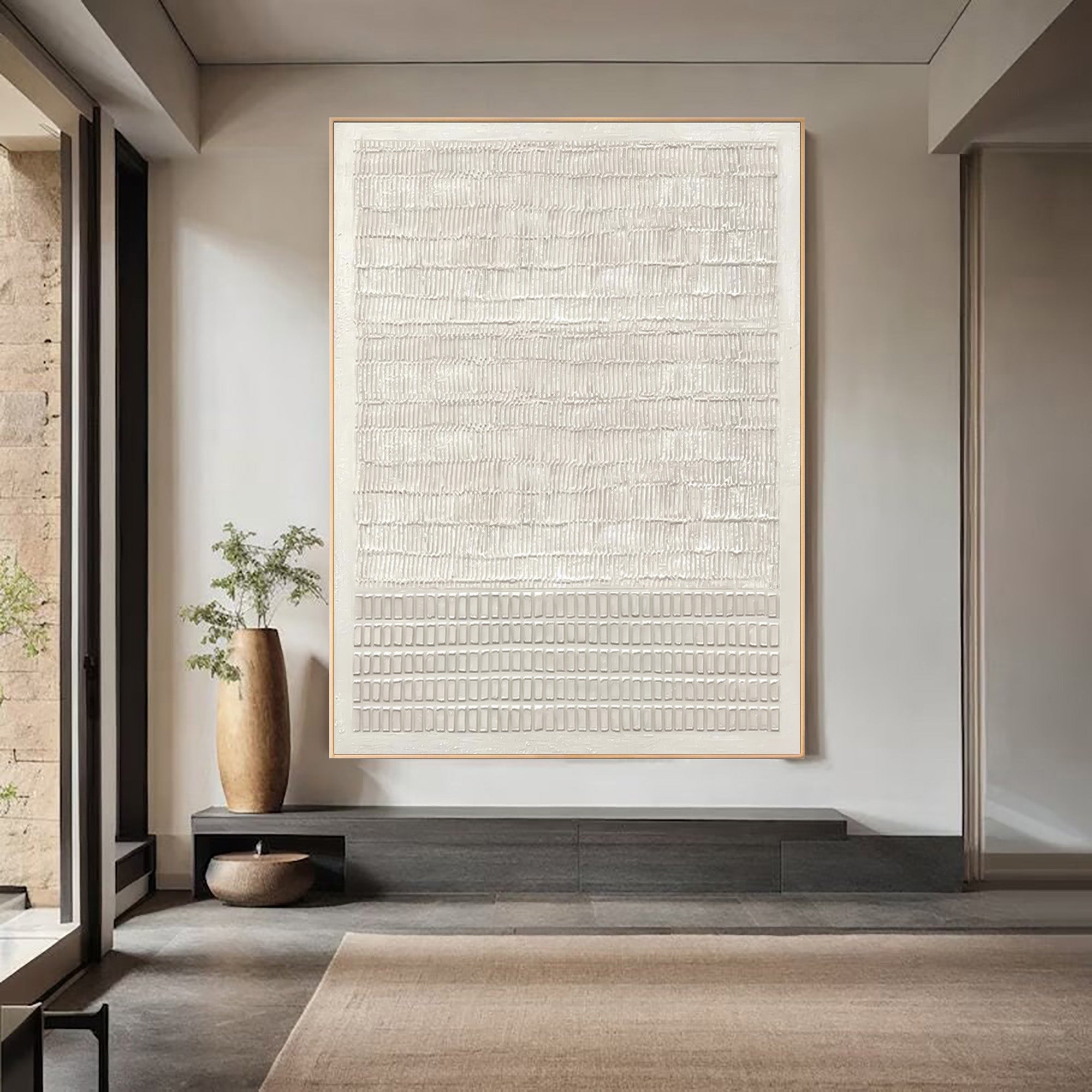 White Textured Wall Hanging Large Vertical Art Piece #WG 042