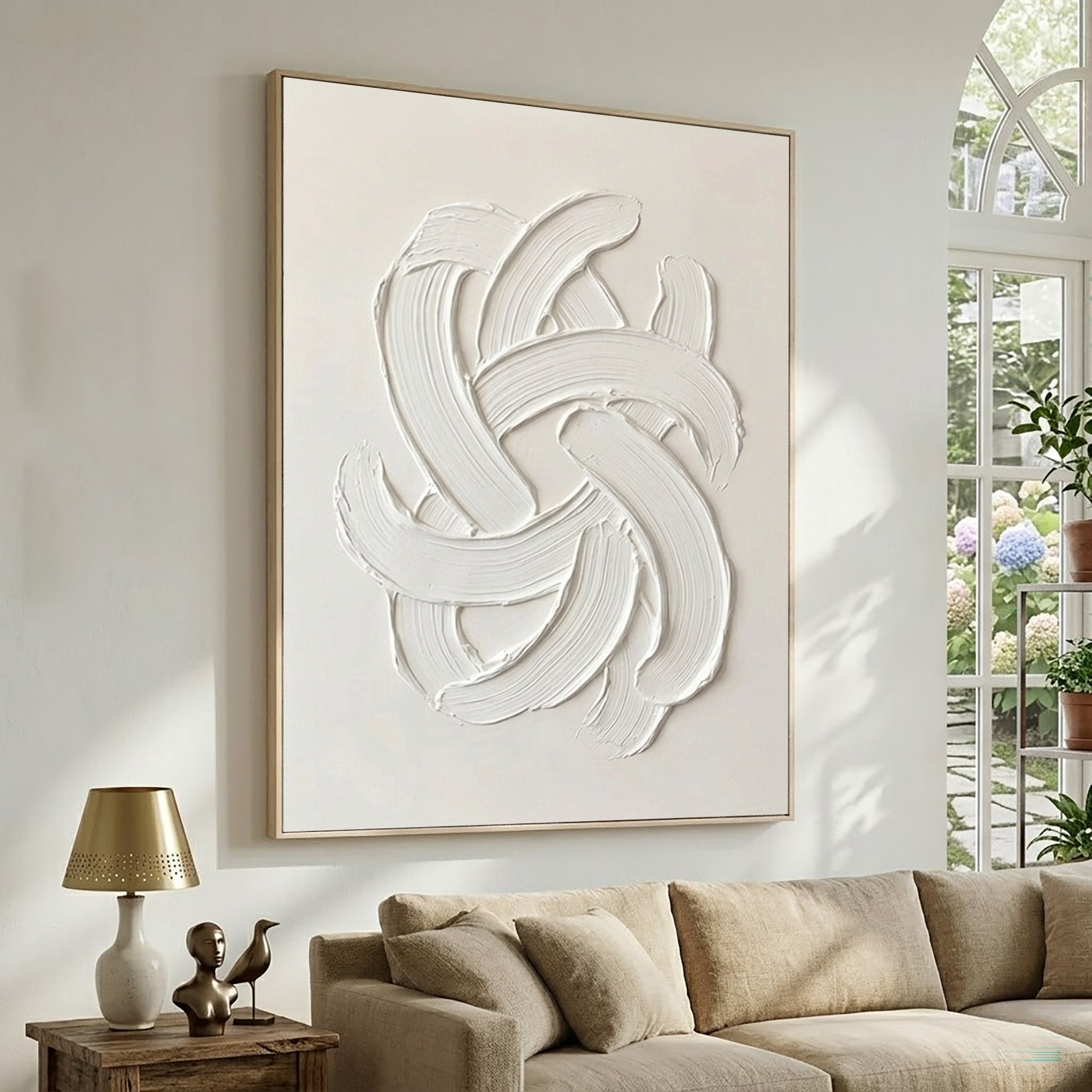Large Modern White Abstract Wall Art Textured Oil Painting 3D Sculptural Relief Minimalist Contemporary Interior Artwork