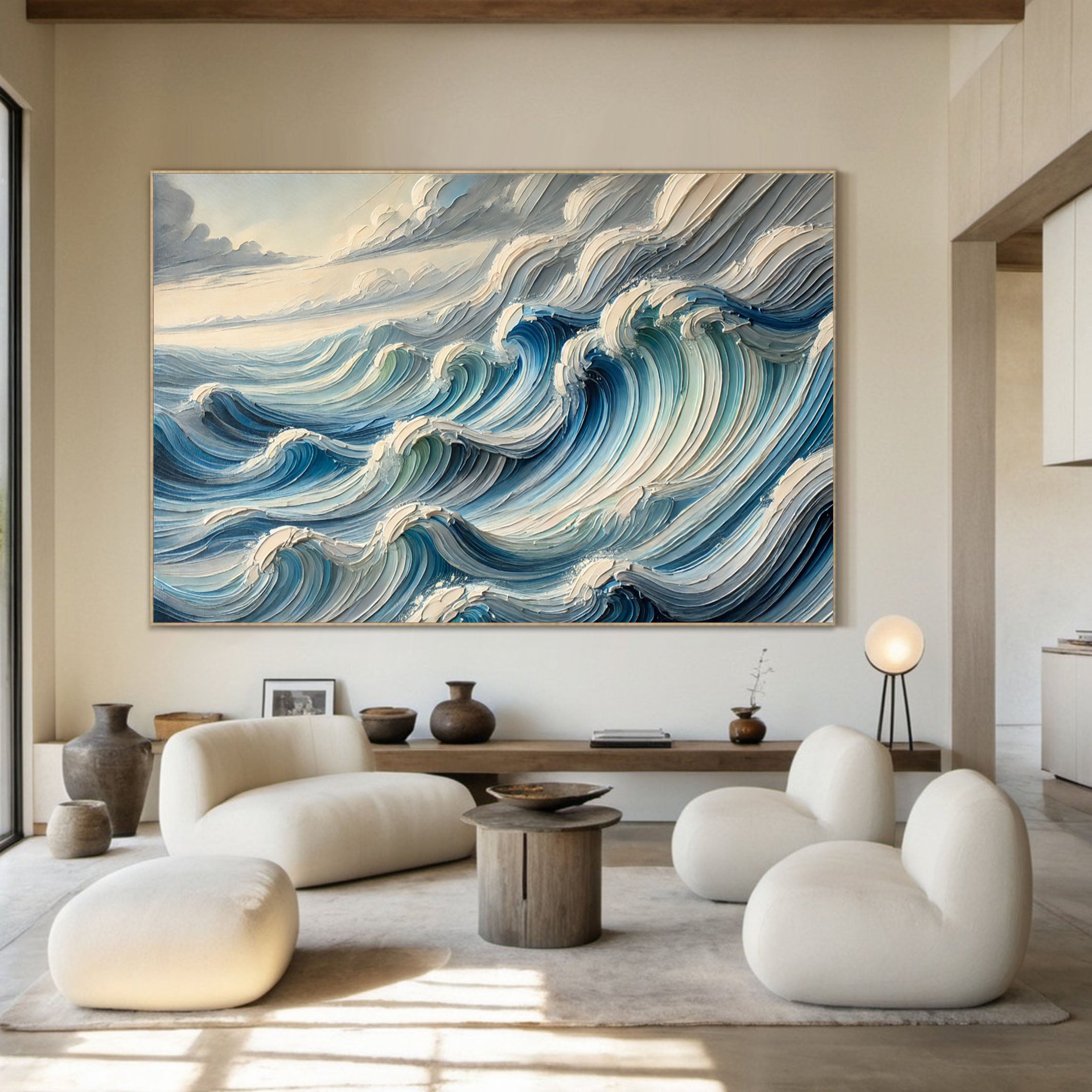 Textured Blue Ocean Waves Wall Art Perfect Coastal Decor for Modern Interiors #OP 052