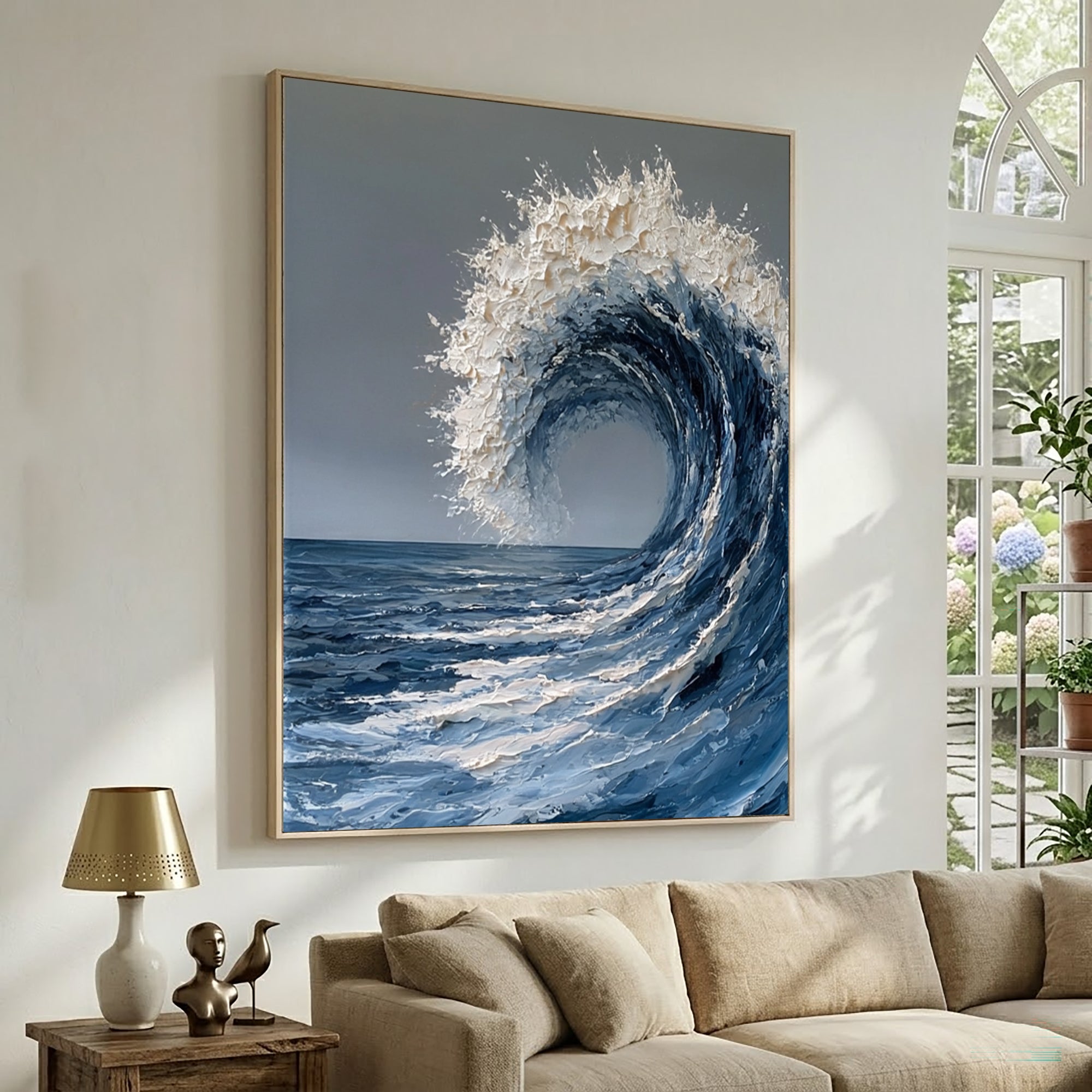Large Ocean Wave Wall Art Textured Oil Painting Abstract Sea Wave Artwork Coastal Blue Ocean Decor Modern Luxury Interior Design