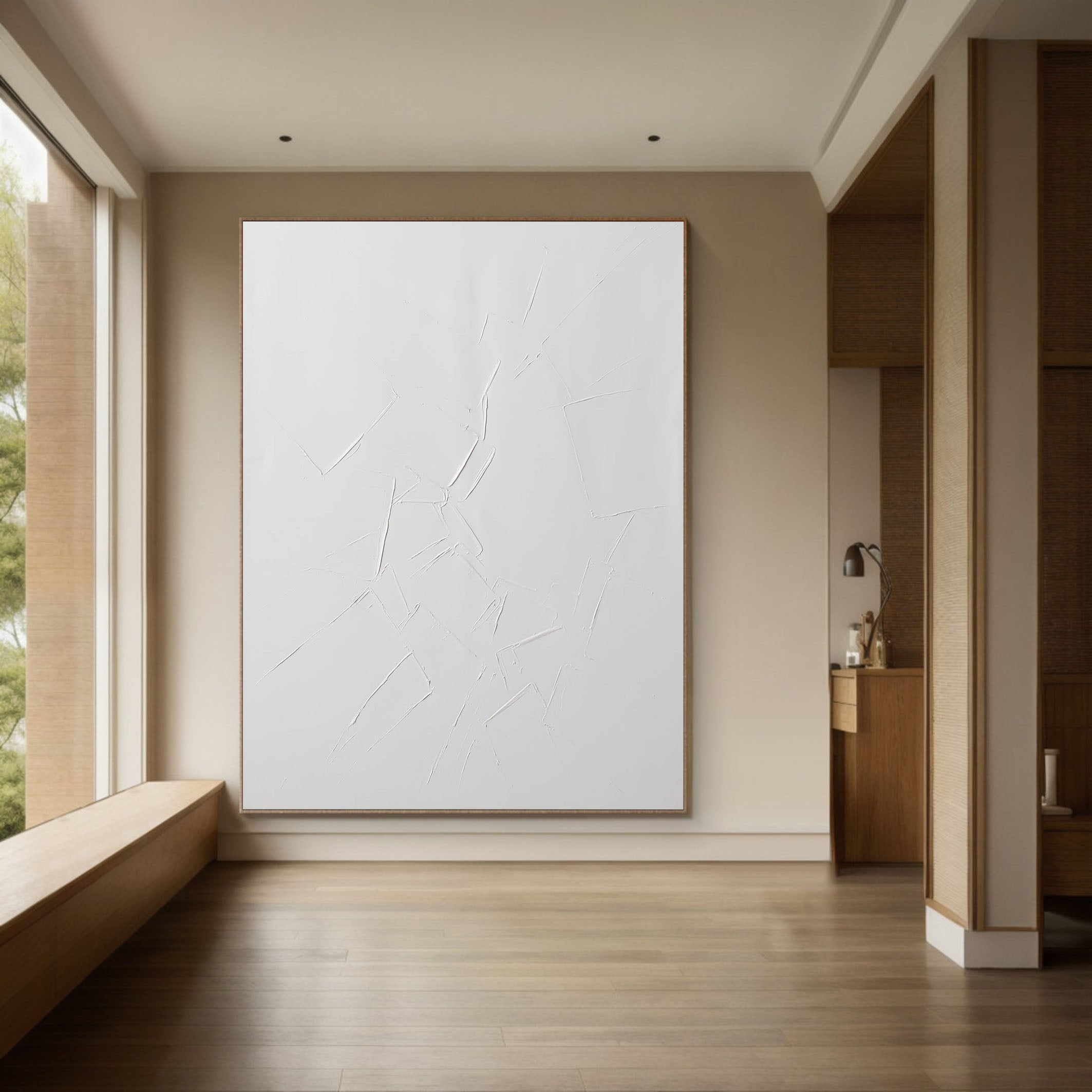 White Textured Minimalist Wall Art With Impasto Surface #BGA 096