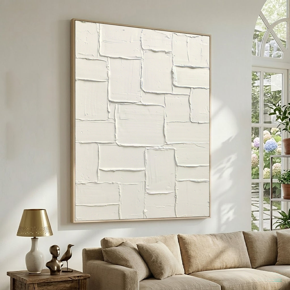 Large Pure Form Minimalist Wall Art White Textured Abstract Painting Contemporary Neutral Home Decor