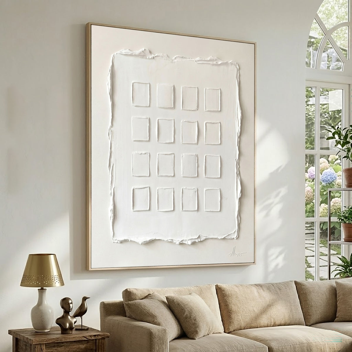 Large Quiet Luxury Minimalist Relief Wall Art Ivory Textured Abstract Painting Neutral Modern Interior Decor