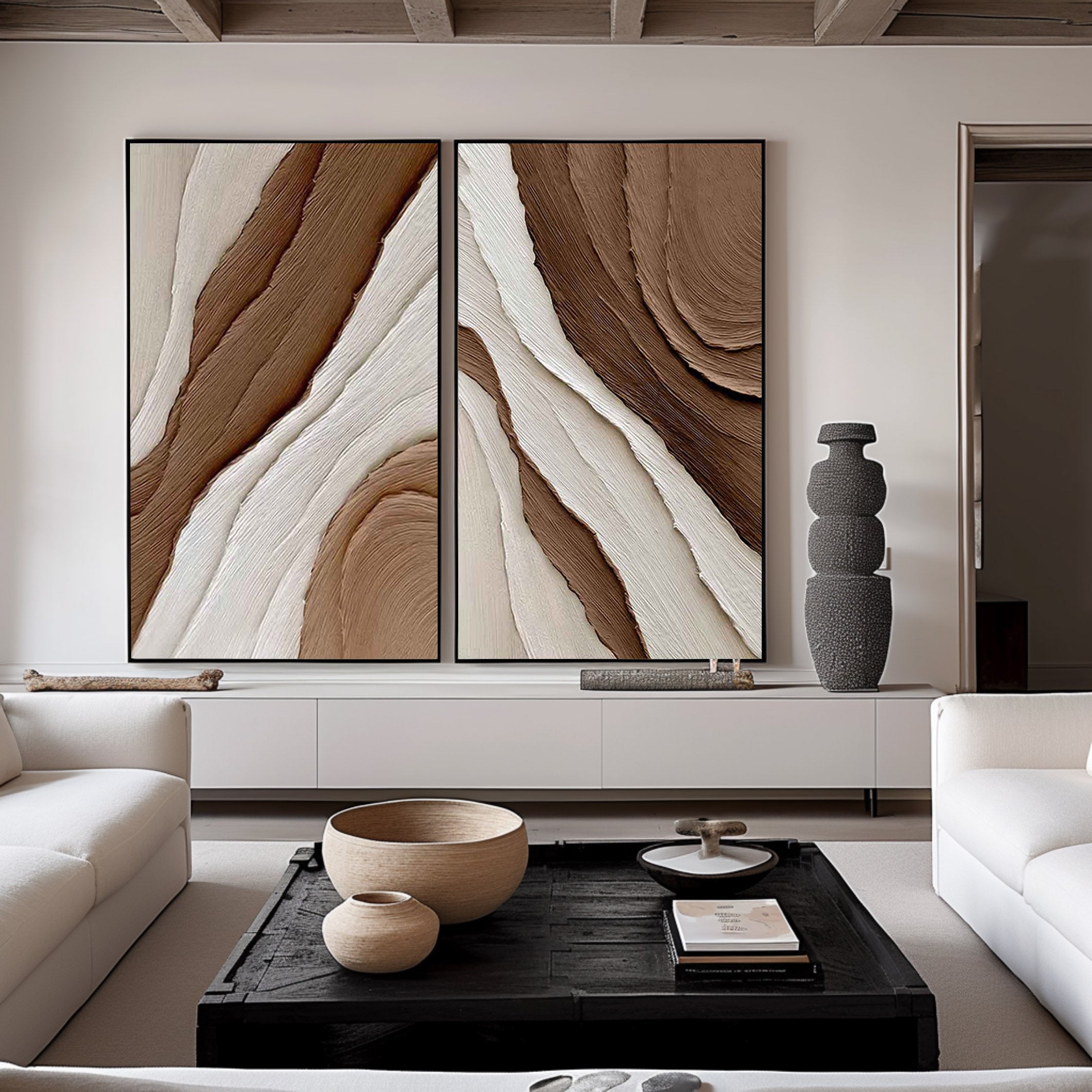 Beige & Brown Minimalist Painting Set Of 2 #BBS 001