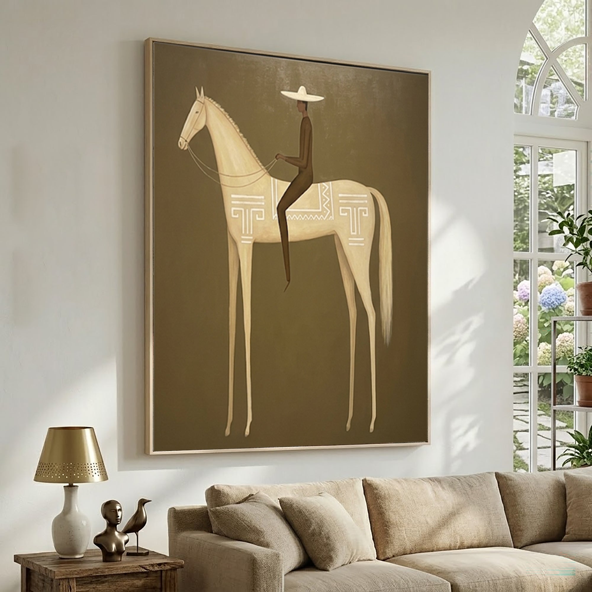 Large Modern Horse Rider Wall Art Equestrian Oil Painting Cowboy Cowgirl Inspired Vintage Americana Western Artwork Contemporary Home Decor
