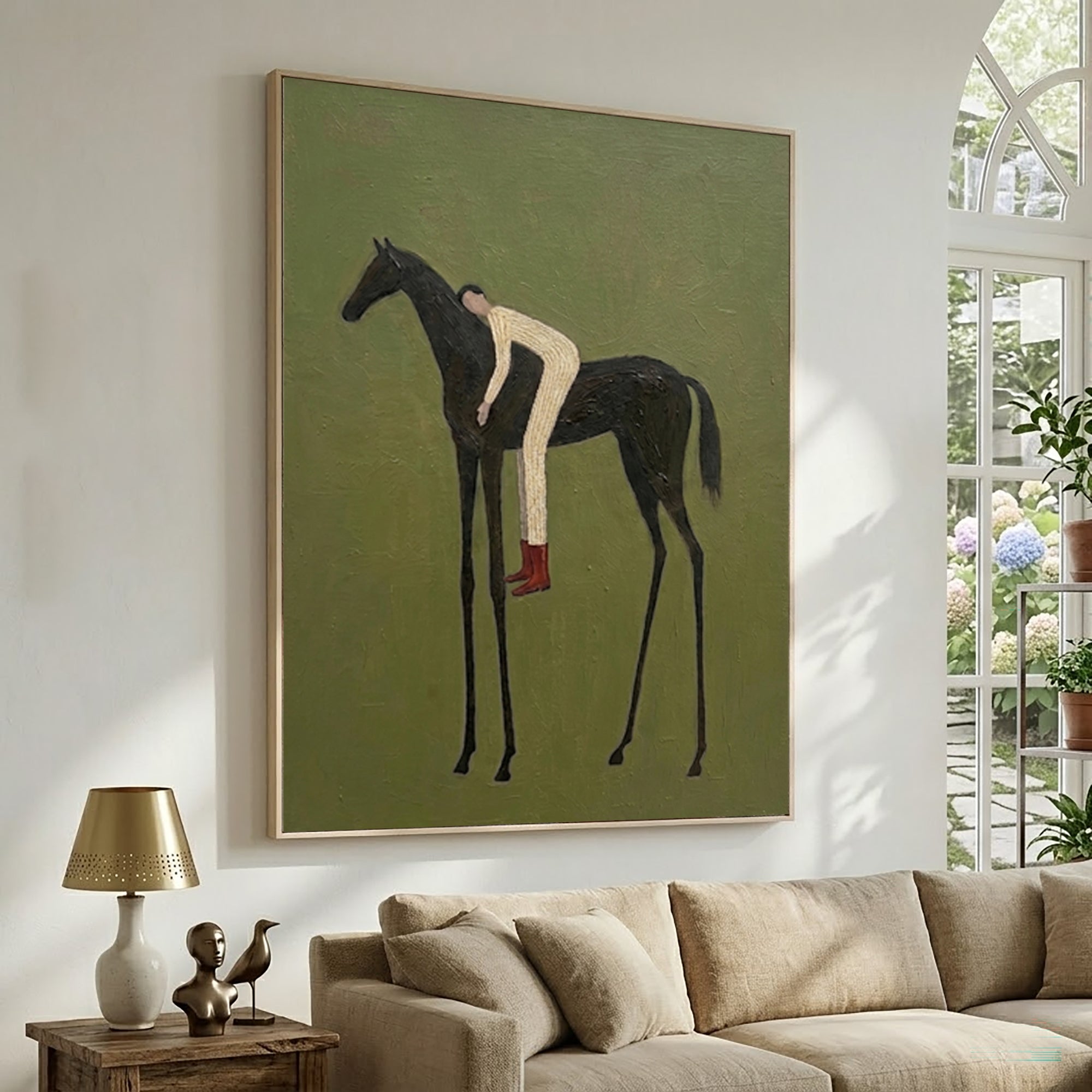 Large Vintage Rider Wall Art Horse Equestrian Oil Painting Cowboy Cowgirl Inspired Vintage Americana Western Artwork Modern Home Decor