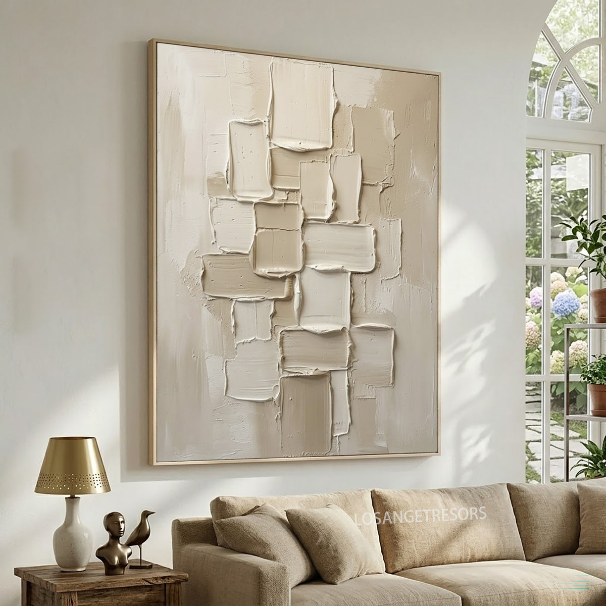Large Organic Modern Sculptural Wall Art Ivory Cream Geometric Textured Abstract Painting Neutral Home Decor