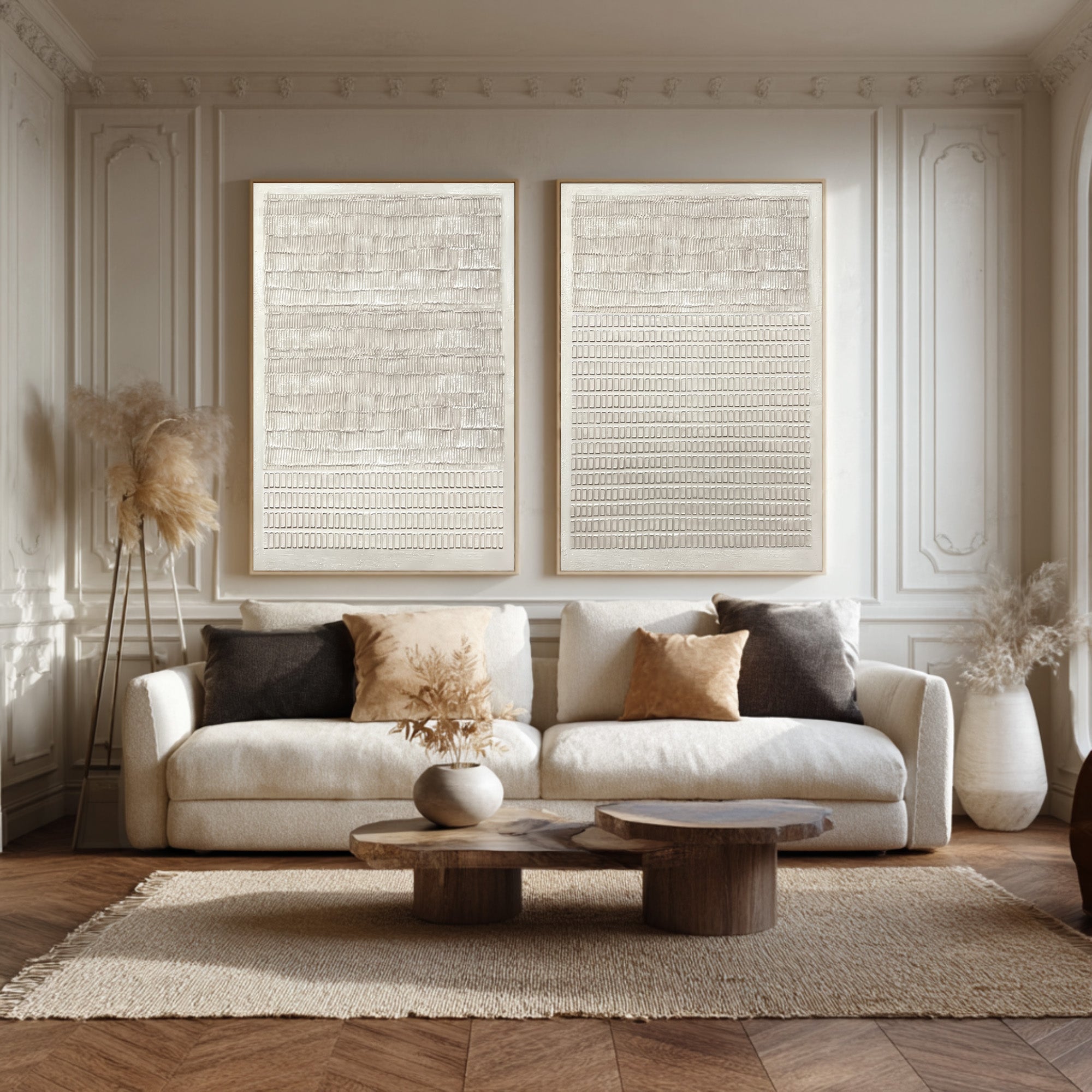 Contemporary Neutral Wall Art Set Two Piece Decor #WG 034