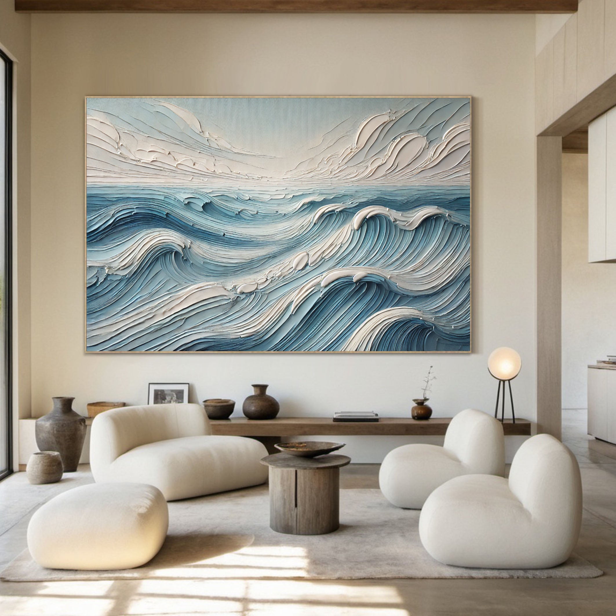 Textured Blue Ocean Waves Wall Art Perfect Coastal Decor for Modern Interiors #OP 053