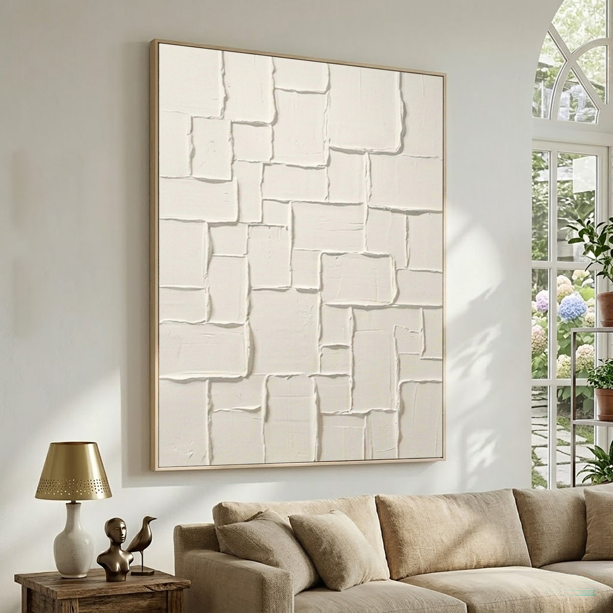 Large Stone Inspired Relief Wall Art Ivory Textured Abstract Painting Organic Modern Luxury Home Decor
