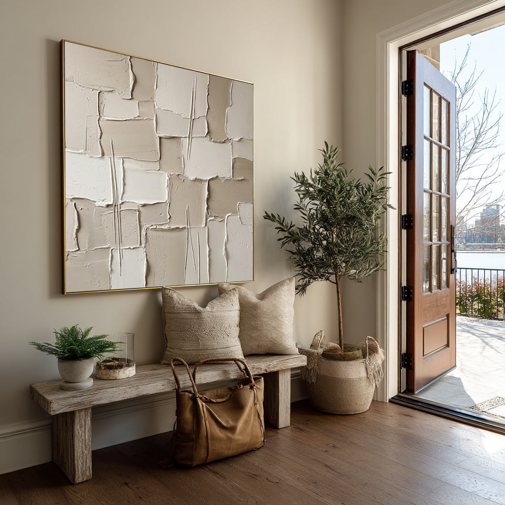 Large Quiet Architectural Layers Wall Art Neutral Contemporary Relief Painting