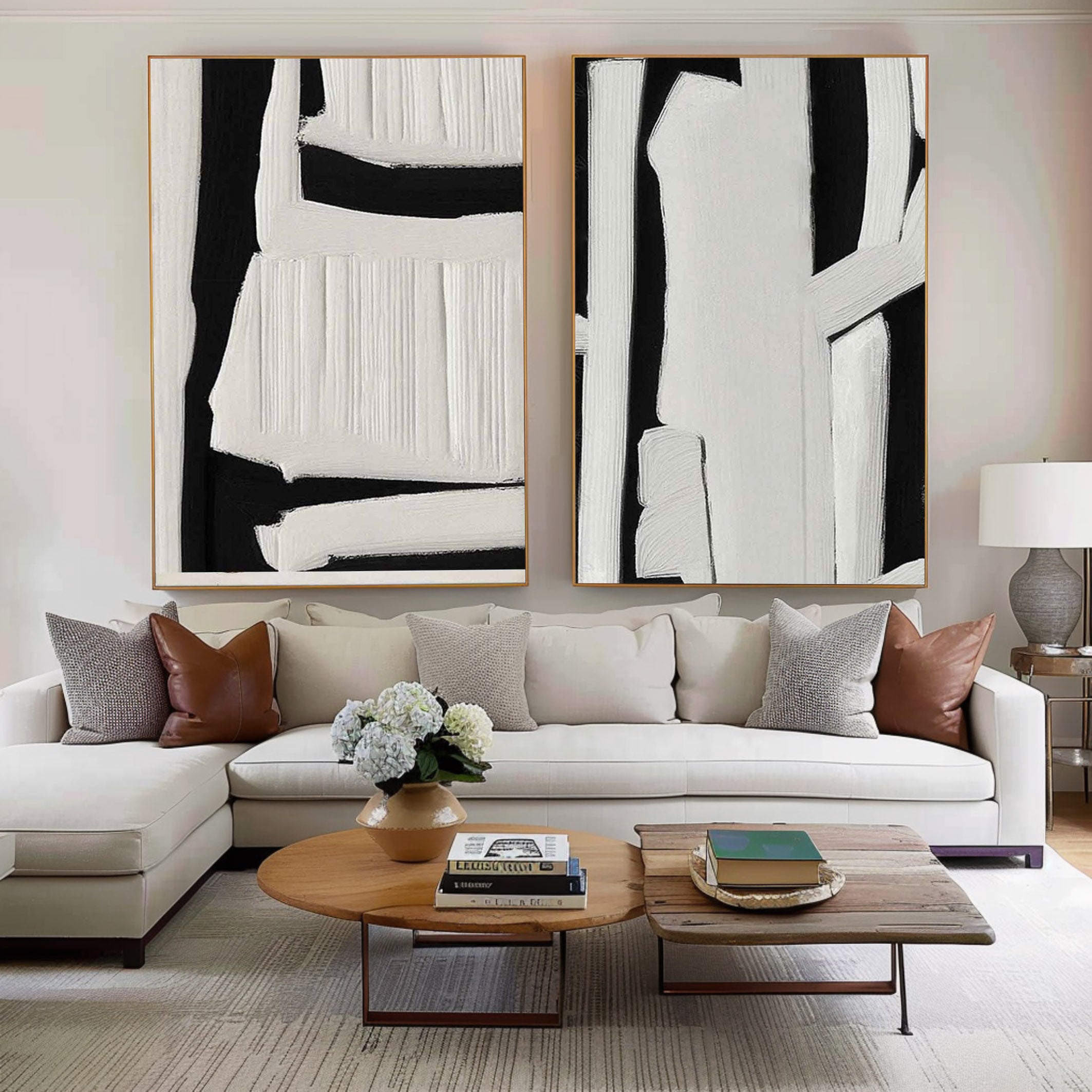 Black & White Minimalist Painting Set Of 2 #BWS 004