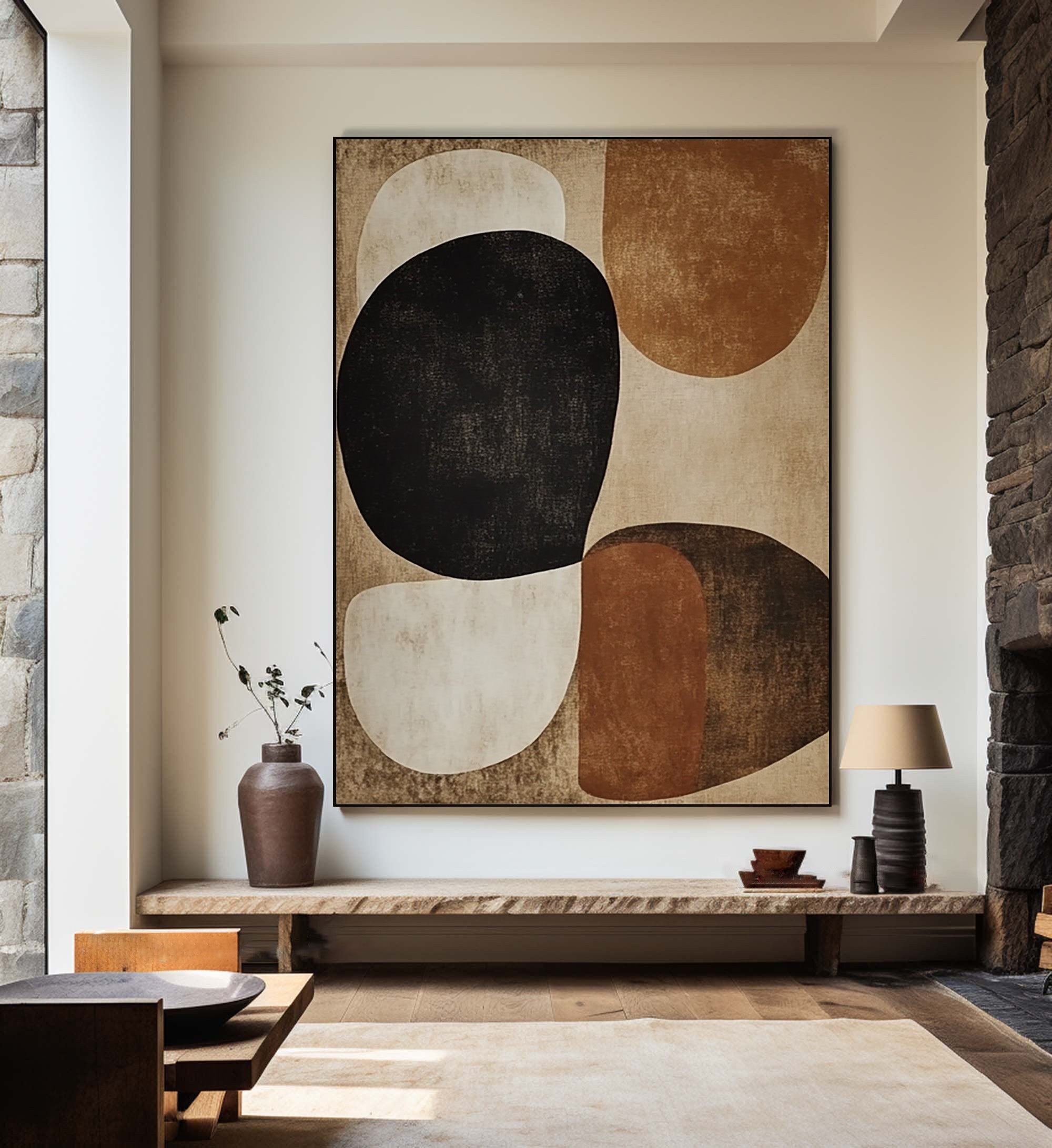 Large Abstract Wall Art with Organic Forms in Neutral Colors #BBA 078