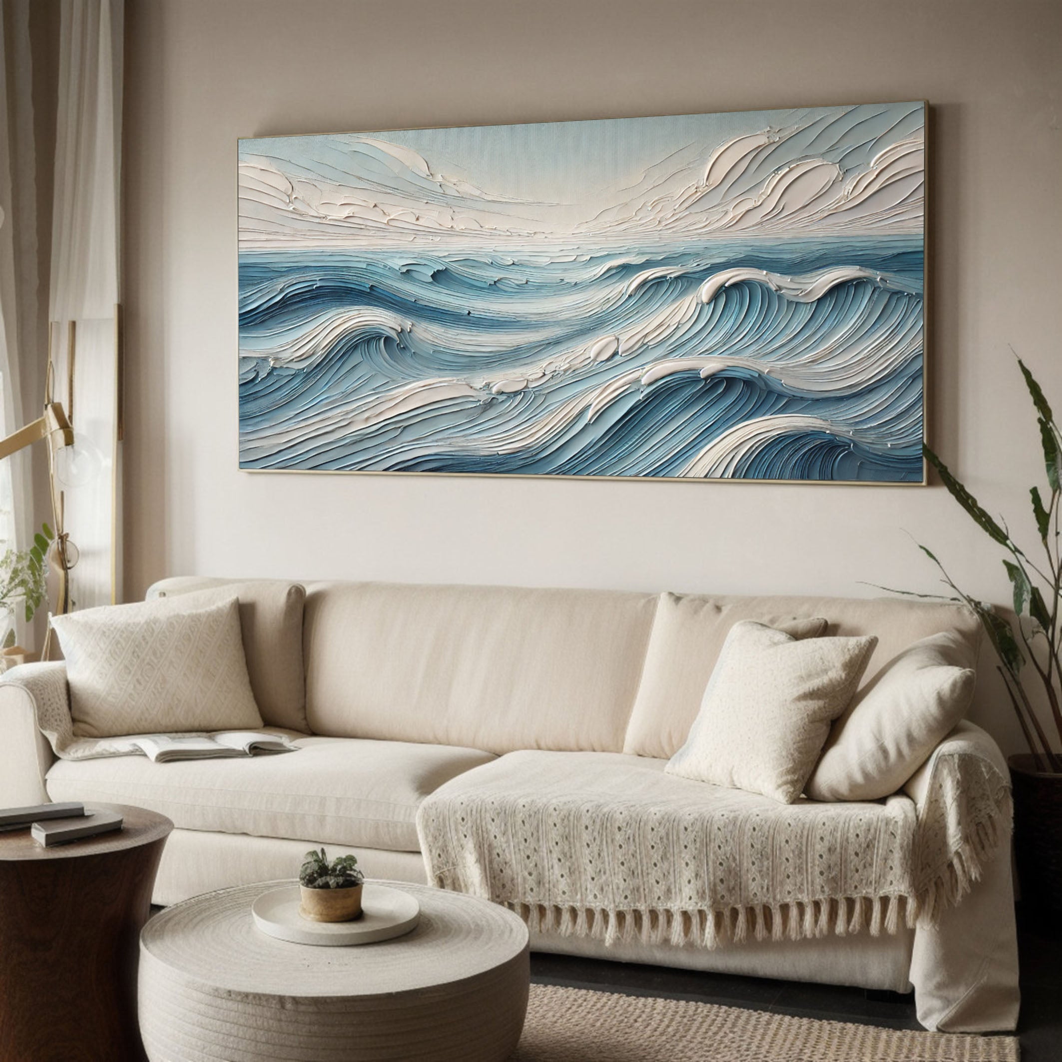 Textured Blue Ocean Waves Wall Art Perfect Coastal Decor for Modern Interiors #OP 053